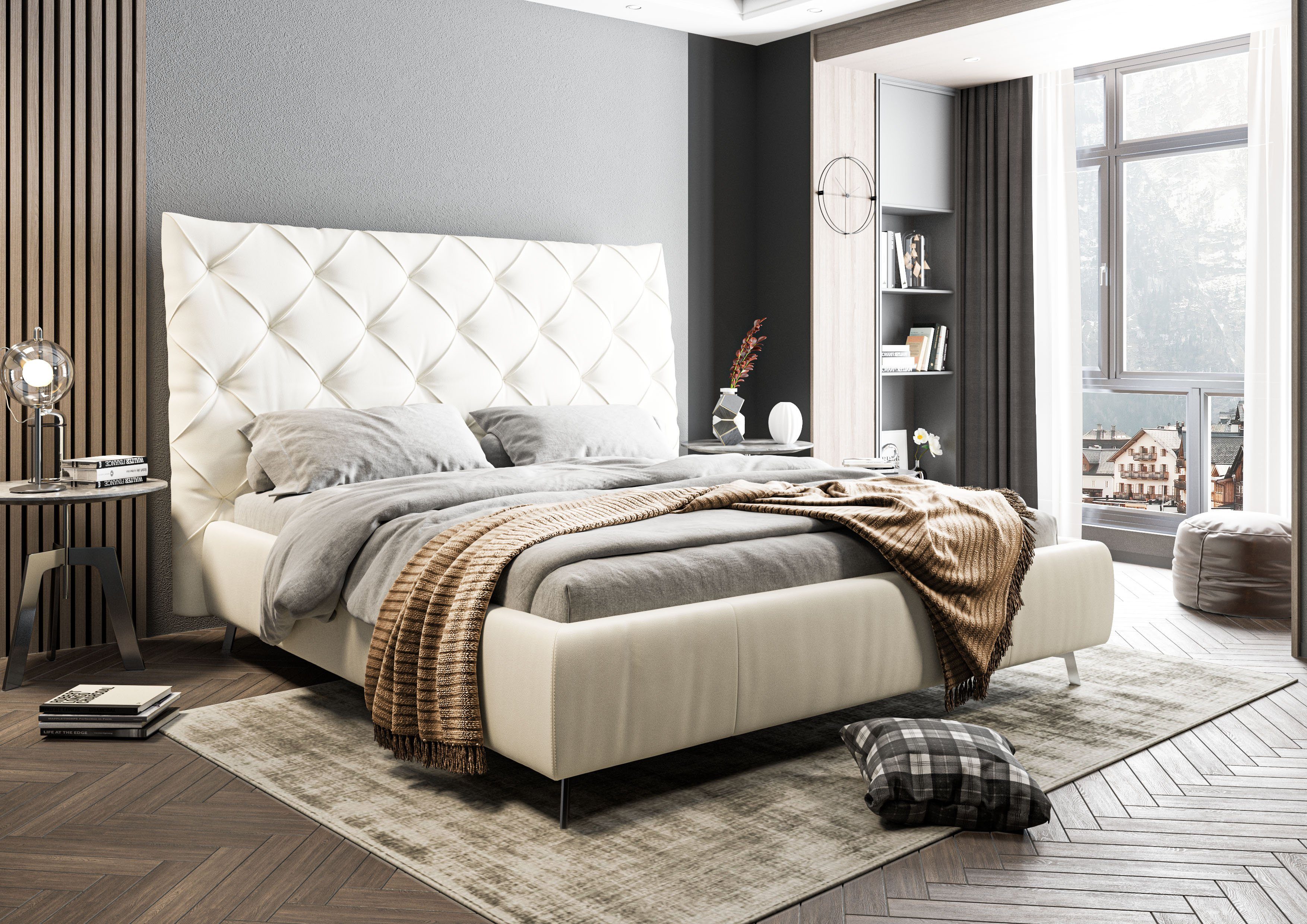 Home affaire Polsterbett Elloree, in 4 Breiten, hinten mit Originalstoff bezogen, auch in Leder, Kopfteilhöhe 143cm, belastbar bis 280 kg, auch in Überlänge 220cm