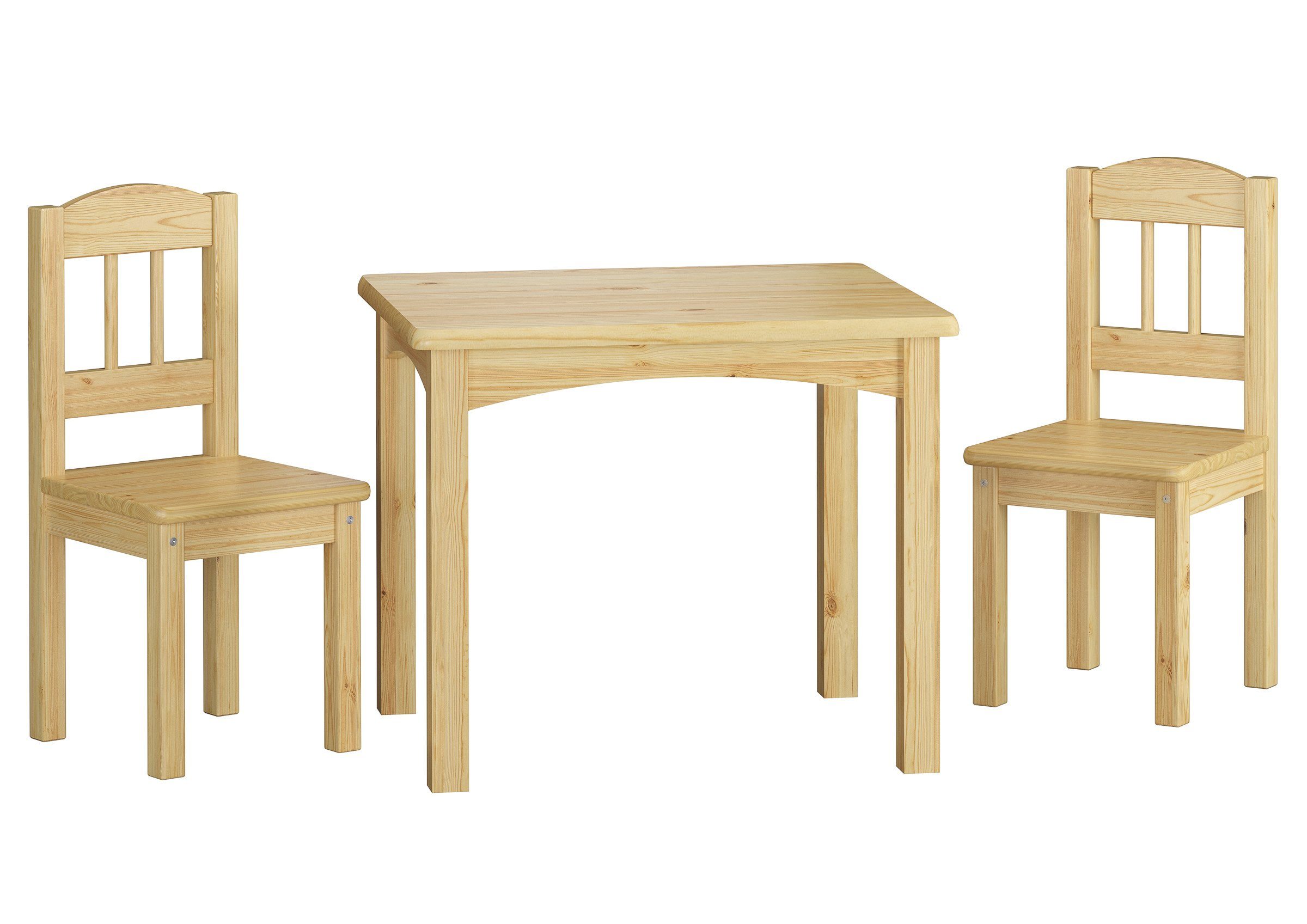 ERST-HOLZ Essgruppe Kindersitzgruppe in weiß oder Holzfarbe Massiv mit Tisch und 2 Stühlen Kiefer