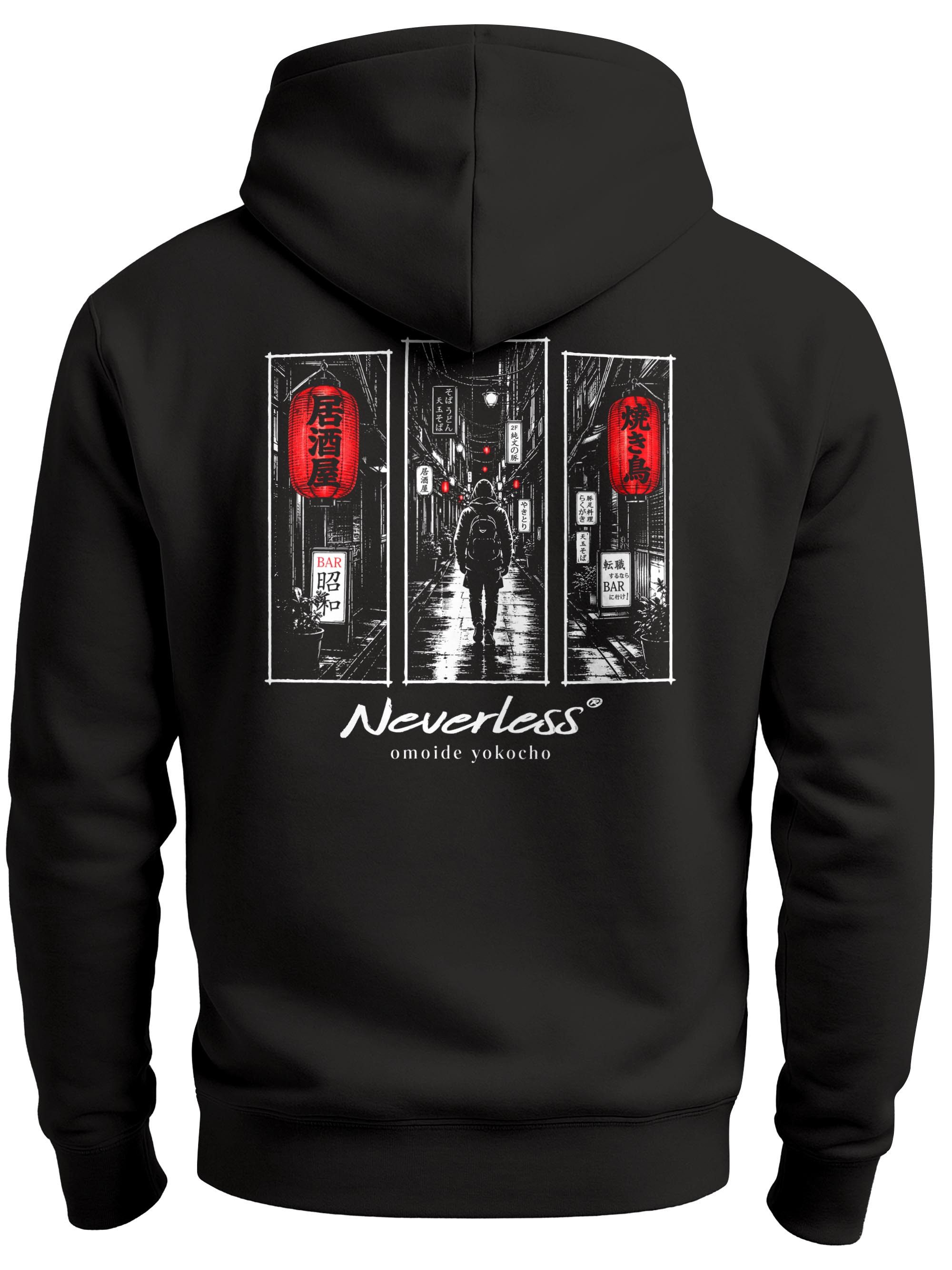 Neverless Hoodie Herren Hoodie mit Japan Omoide Yokocho-Rückenprint – Regular Fit