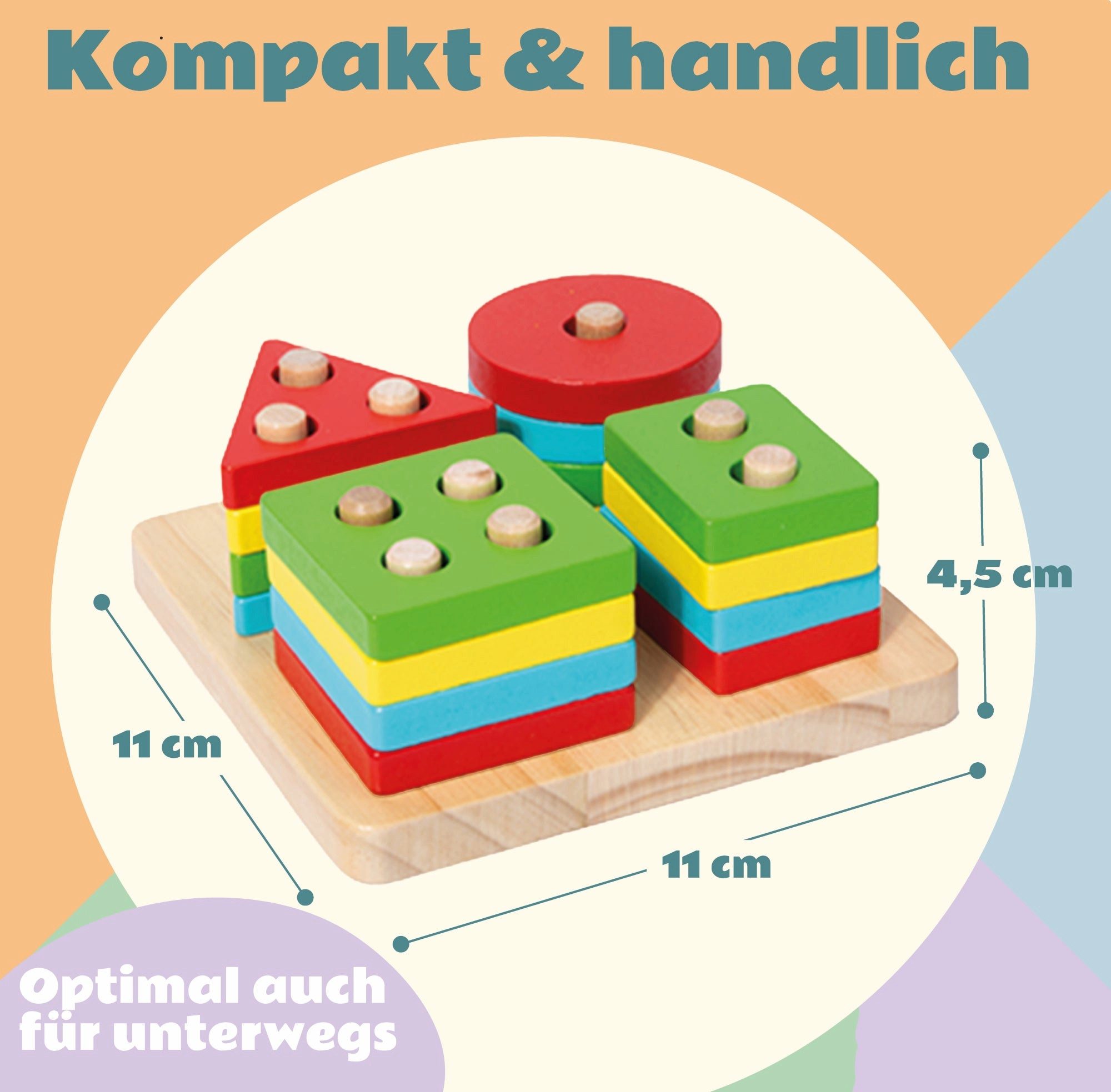 Ludo Lab Steckspielzeug Holzspielzeug Motorik Sortierspielzeug, (17-tlg), Montessori Steckspiel für Kinder Sortierspiel für Farben & Formen