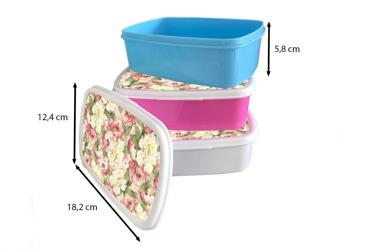 für für und (2-tlg), Brotdose, und Jungs - - weiß MuchoWow Vintage Rosen Erwachsene, Kunststoff, Muster, Mädchen Brotbox Lunchbox Kinder