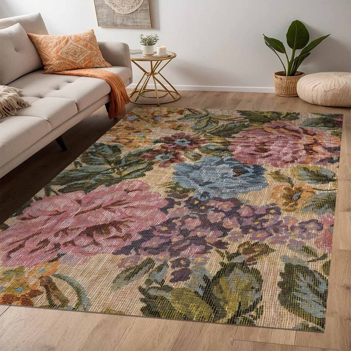 Bamyum Teppich Molis Teppich mit Chenille Druck, Waschbarer Antibakteriell Teppich, Einzelstück