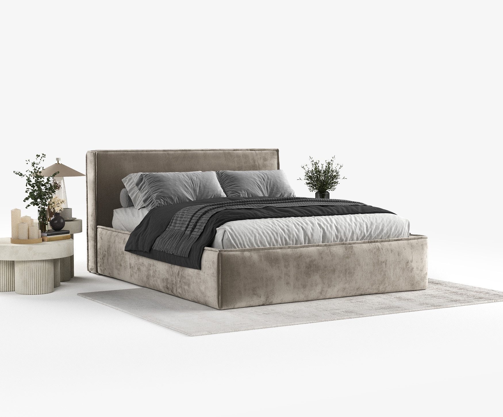Maison de Rêve Polsterbett Lounge, Polsterbett mit Bettkasten und Kopfteil, Doppelbett mit Lattenrost