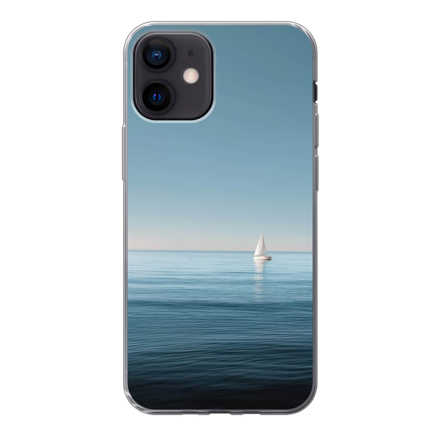 MuchoWow Handyhülle für Apple iPhone 12 Segelboot - Ruhige See - Strahlend blauer Himmel, Smartphone-Bumper, Print, Handy Schutzhülle Dünn
