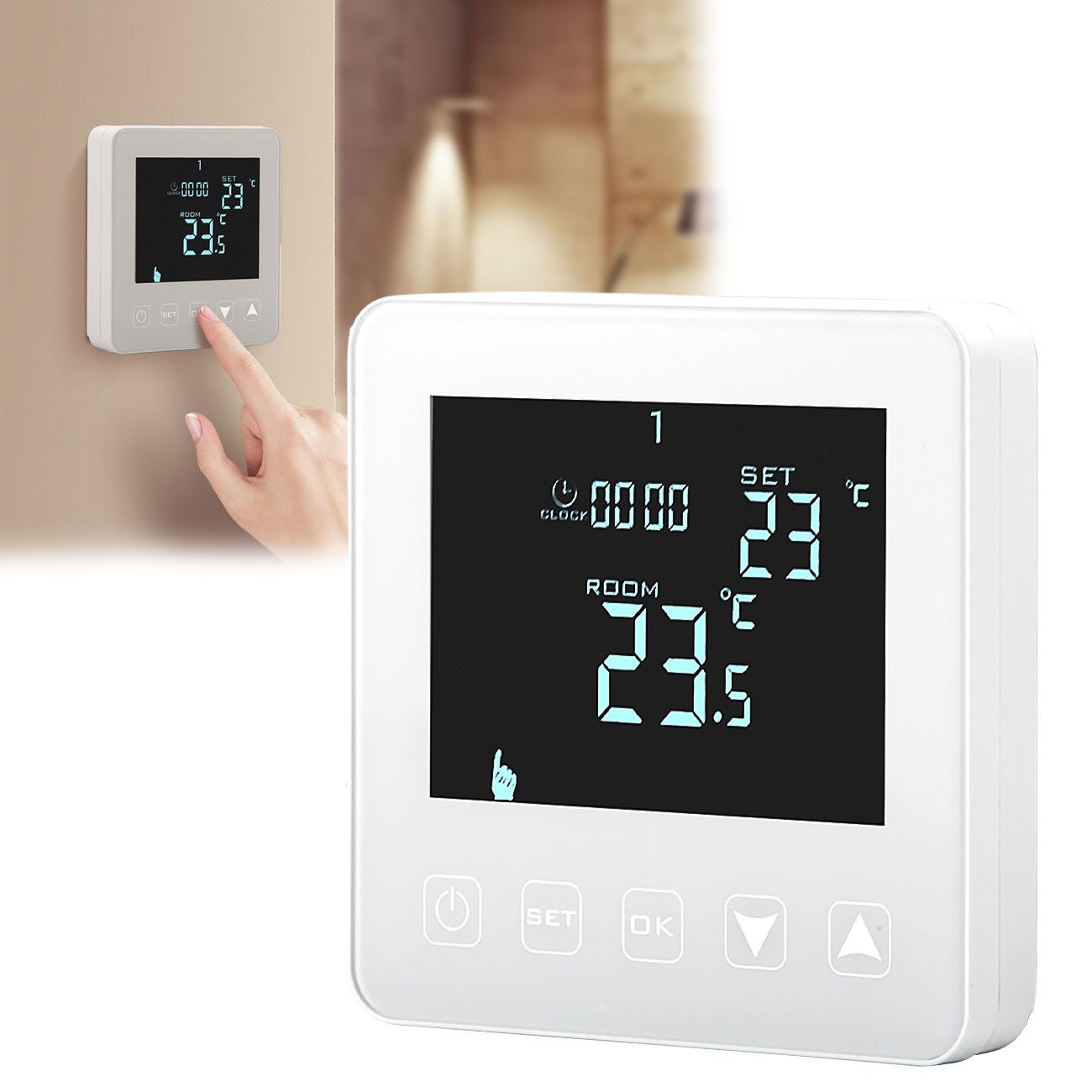 Casativo Raumthermostat Digitales Raumthermostat Fußbodenheizung Touch Wand-Thermostat, Netzbetrieb, (1-St)