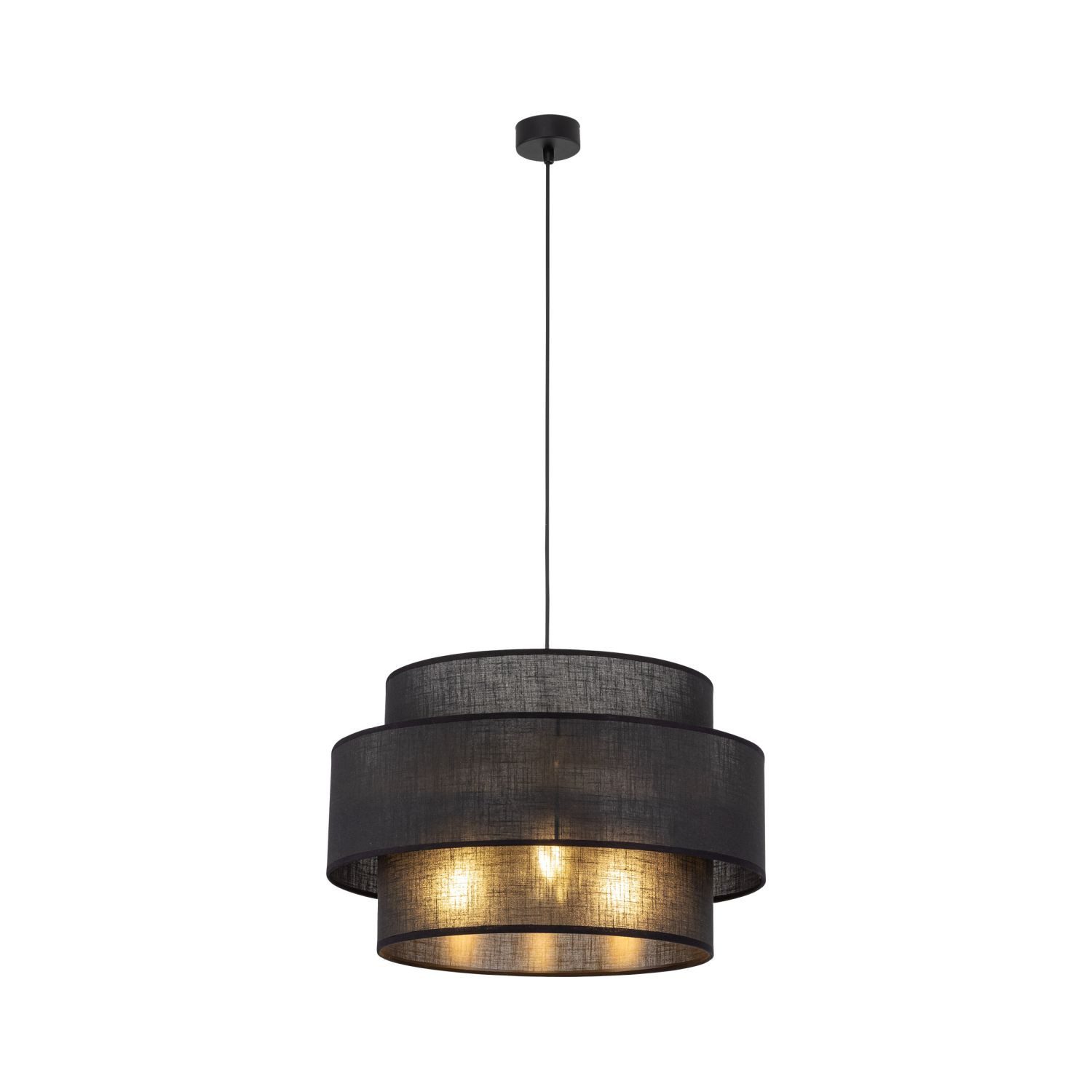 Licht-Erlebnisse Pendelleuchte GREET, ohne Leuchtmittel, Schwarz Stoff 3x E27 rund D: 50 cm H: max. 1,1 m Modern