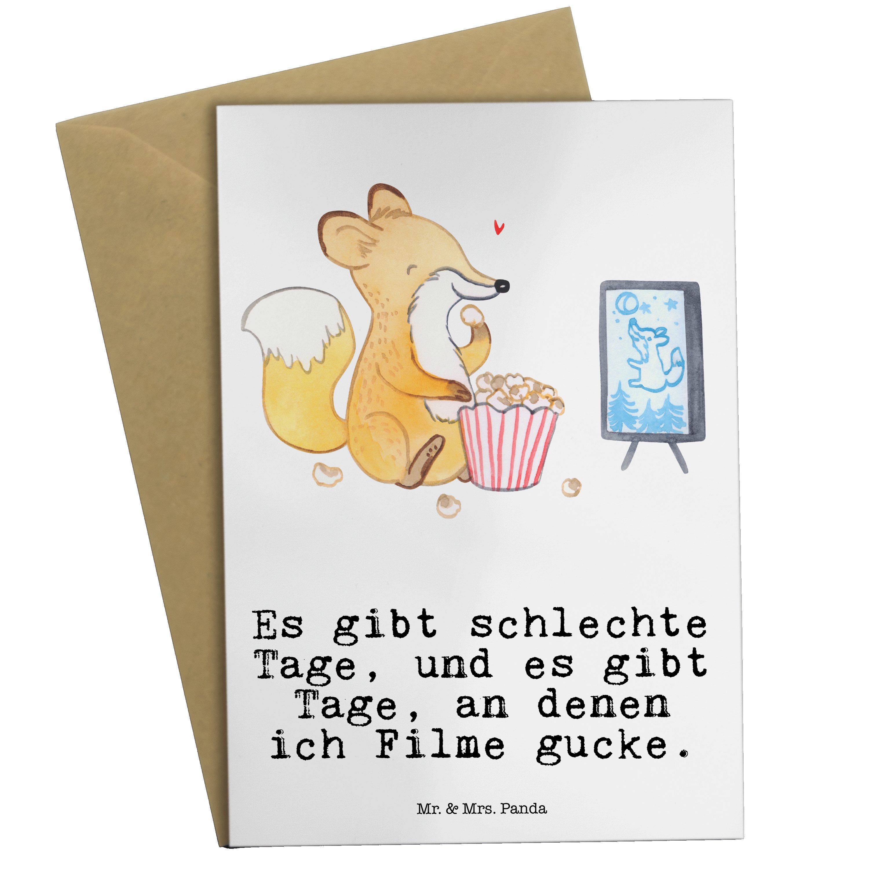 Mr. & Mrs. Panda Grußkarte Fuchs Filme gucken Tage - Weiß - Geschenk, Sport, Geburtstagskarte, K