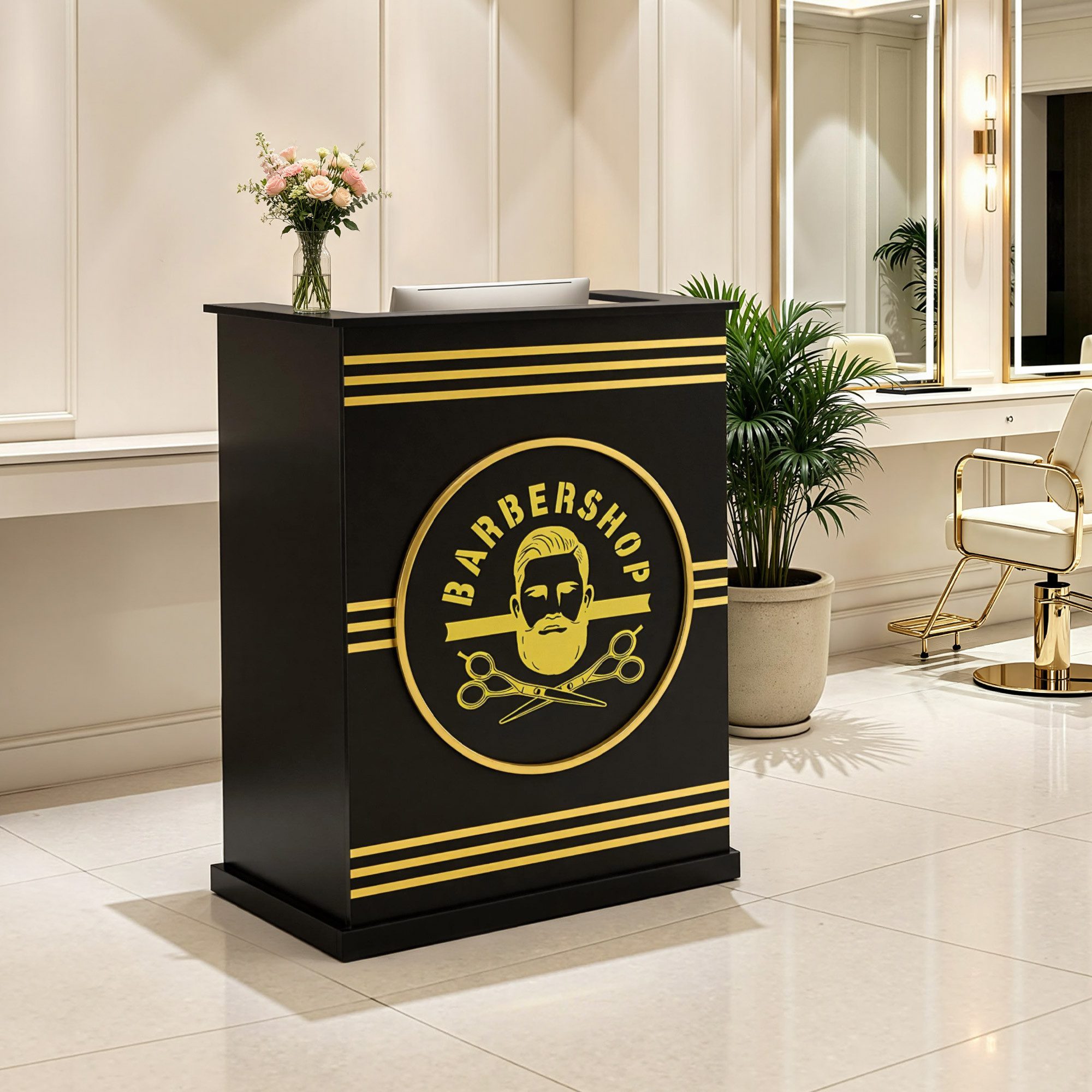 Barberpub Empfangstheke BarberPub Empfangstheke mit 1 Schublade, Rezeptionstisch Schwarz R9788, Rezeptionstheke Schmal, mit 1 Schublade & 1 Schrank