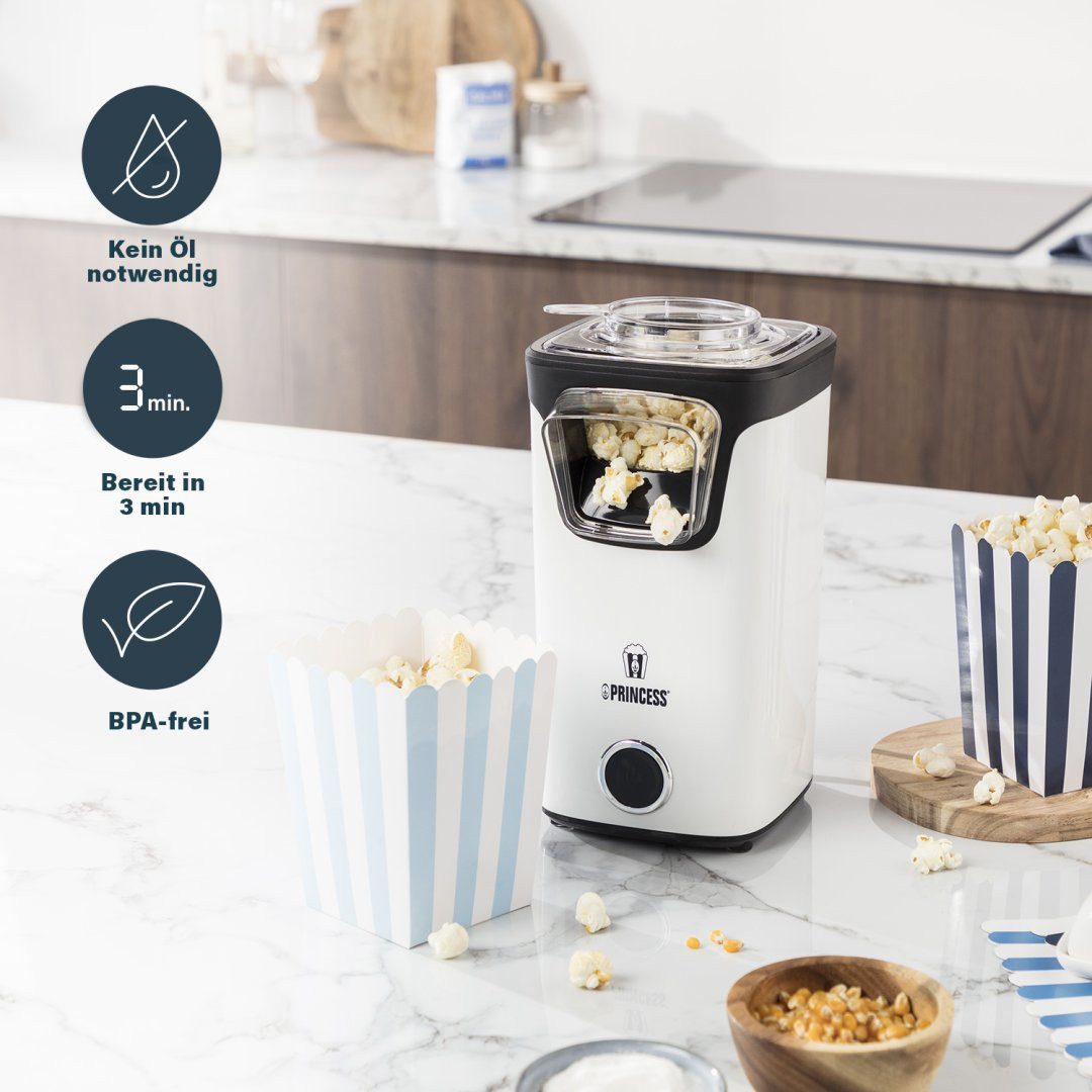PRINCESS Popcornmaschine Princess 292986 Popcorn-Automat – Inklusive Messbecher – Fertig in 3 M, Transparenter Deckel - kein Öl erforderlich