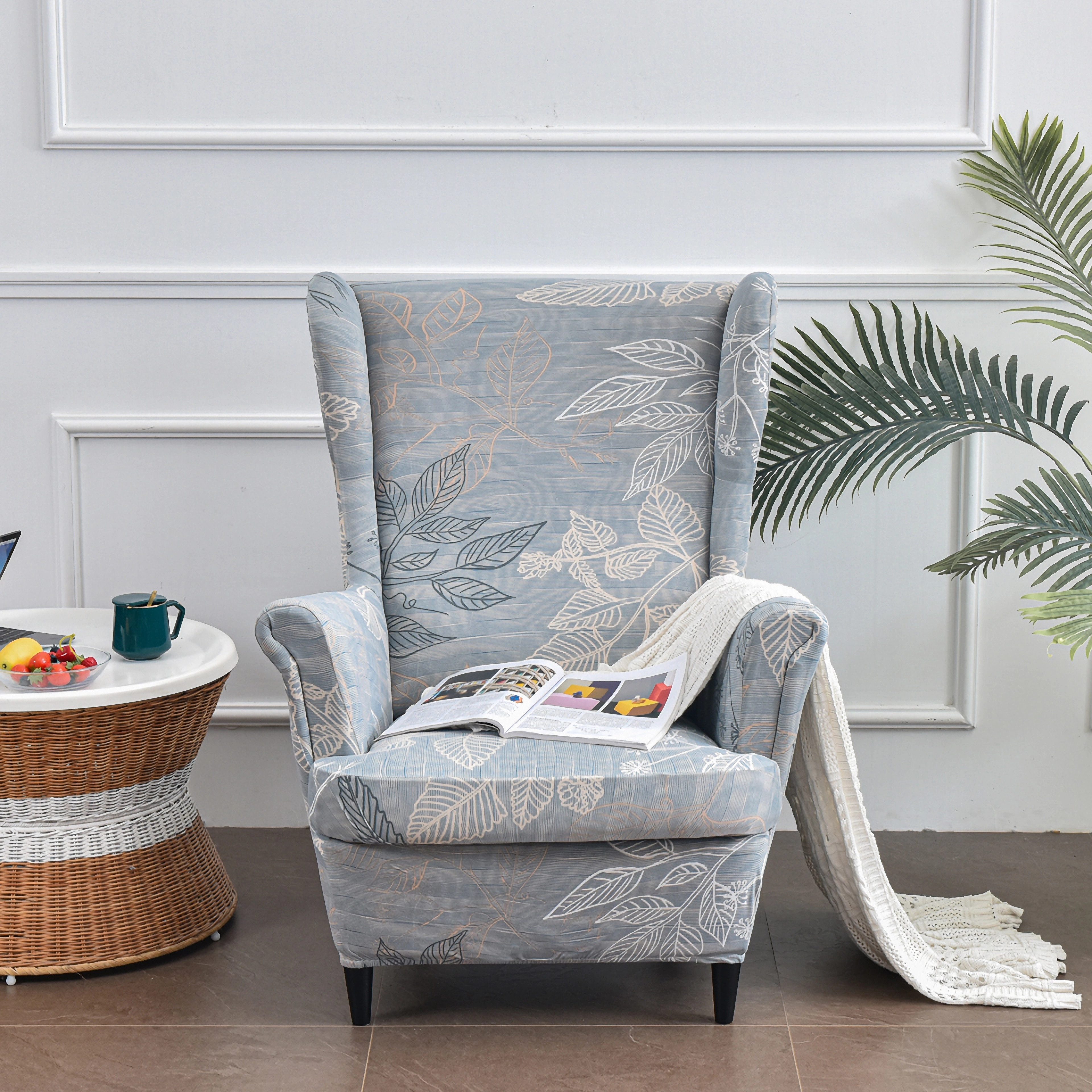 Zyronn Sesselhusse 2-Teilig Ohrensessel Überzug, Sessel-Überwürfe Ohrensessel, Elastisch, Sofa Armlehnenbezüge Schonbezug Hussen für Lesesessel Relaxsessel – Bild 4 von 5