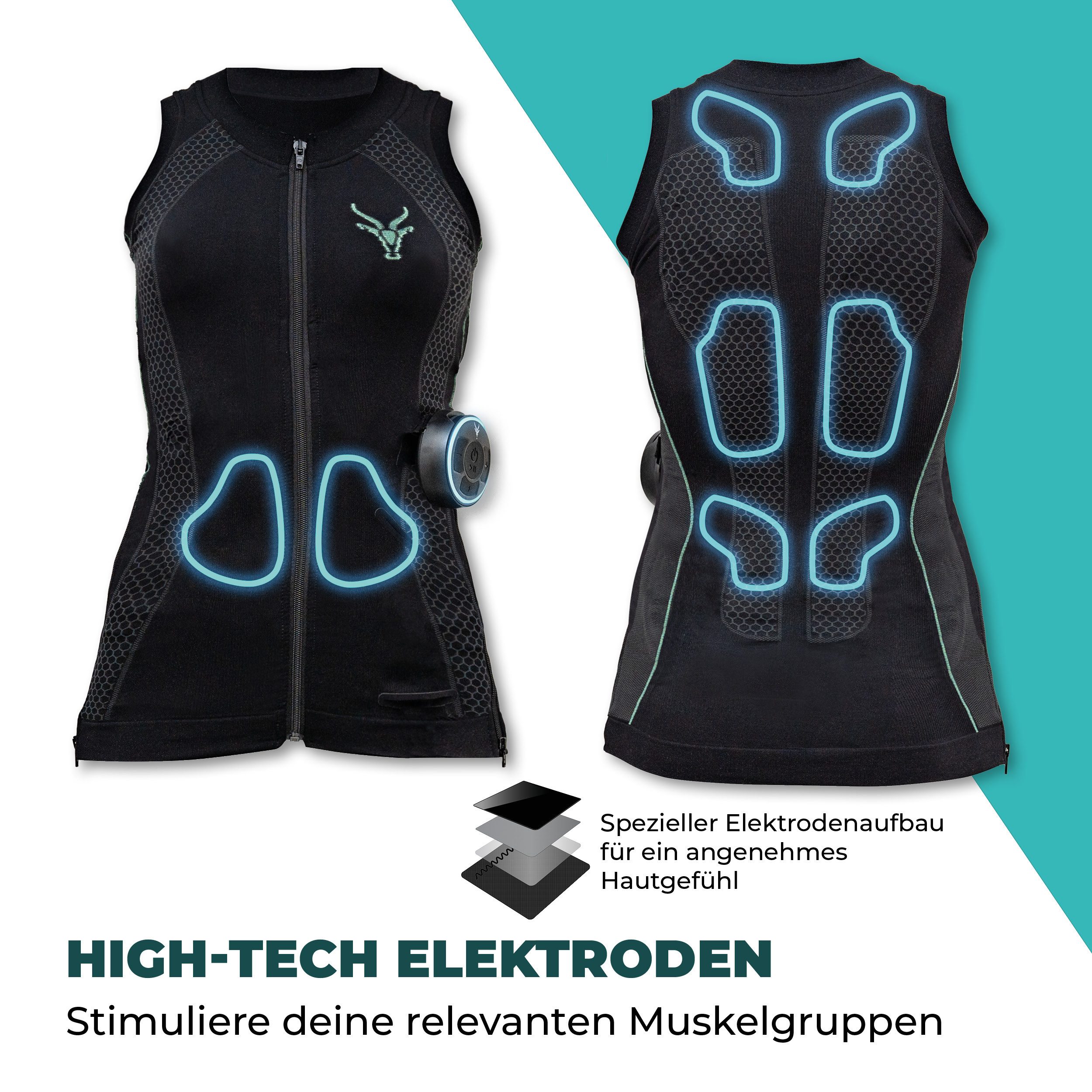 Antelope by Beurer EMS-Gerät Evolution EMS Tank Top für Frauen, EMS Rücken- und Bauchmuskeltrainer, (Set), XS-XL, Shirt + Short, 18 Elektroden, kostenlose App