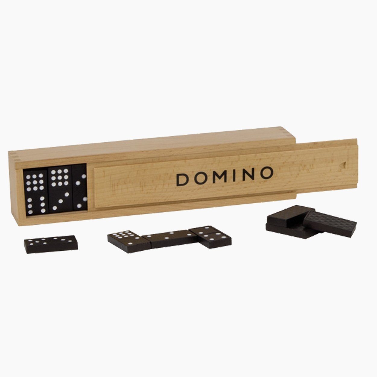 goki Spielesammlung Dominospiel im Holzkasten 55 Steine, Domino-Effekt, Fördert Taktik, Logik und räumliches Denken