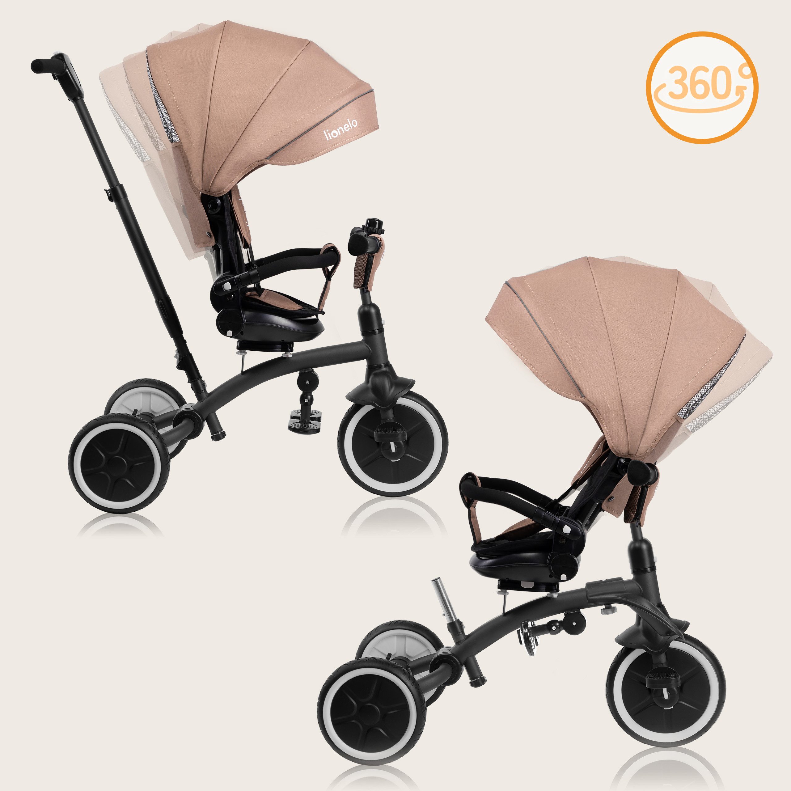 lionelo Dreirad-Kinderwagen TRIS PLUS, Inklusive Glocke, Tasche und Becherhalter/ab 9 Monaten