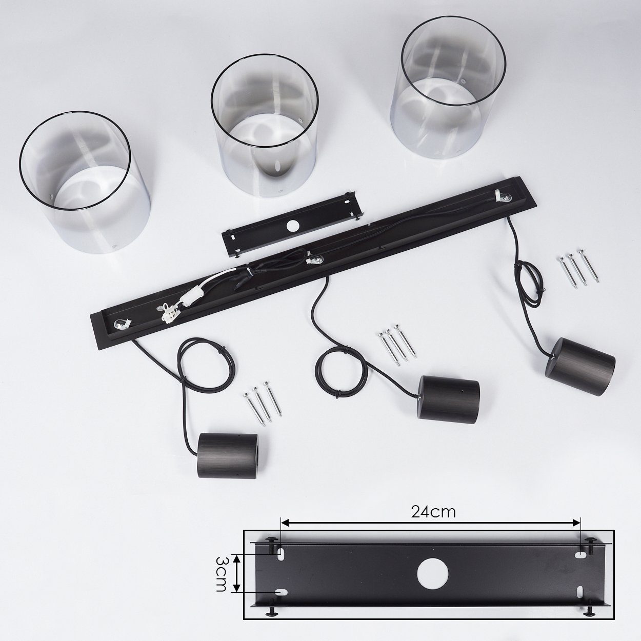 hofstein Pendelleuchte »Riccione« Hängeleuchte aus Metall/Rauchglas in Schwarz/Rauchfarben, ohne Leuchtmittel, Pendellampe mit Schirmen Echtlas/Rauchglas (19, 5 – Bild 5 von 5