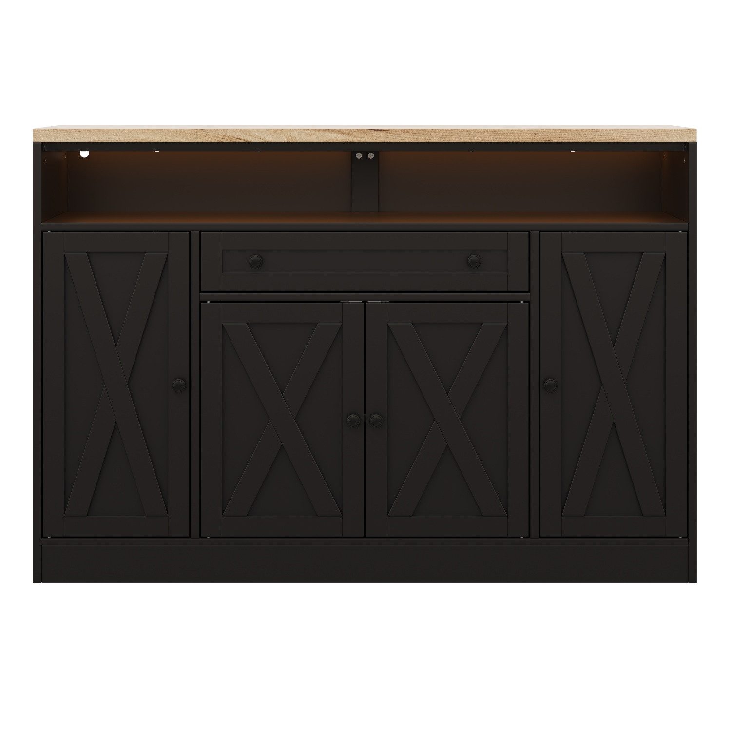 ANYSUN Sideboard Kommode mit LED, 4 Scheunentüren, Schublade & Viel Stauraum, 140 cm (1 St), Anrichte mit App-Steuerung & Türablagen für Küche und Esszimmer