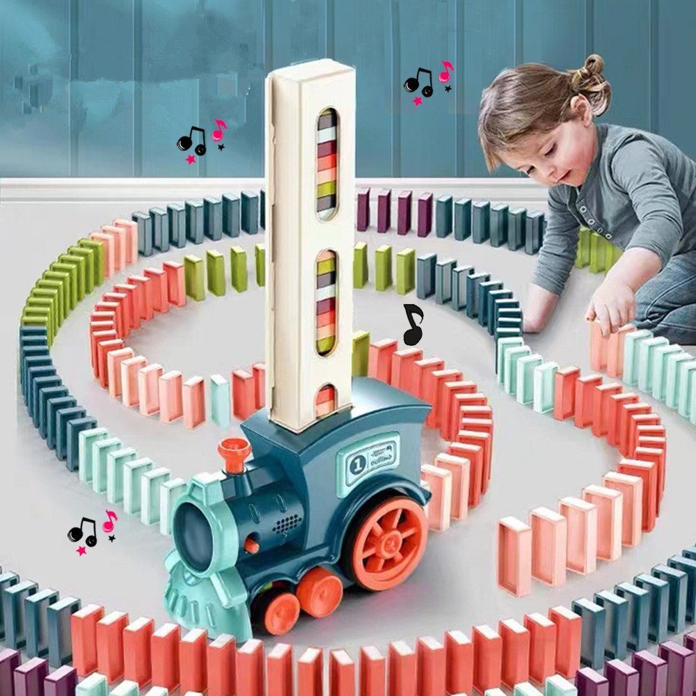 feinlux Spielzeug-Zug Dominospielzeug, (Set, mit Musik, Kinder Elektrostapel Spielzeug), 60 Stück Elektrischer Zug Spielzeug Baustein