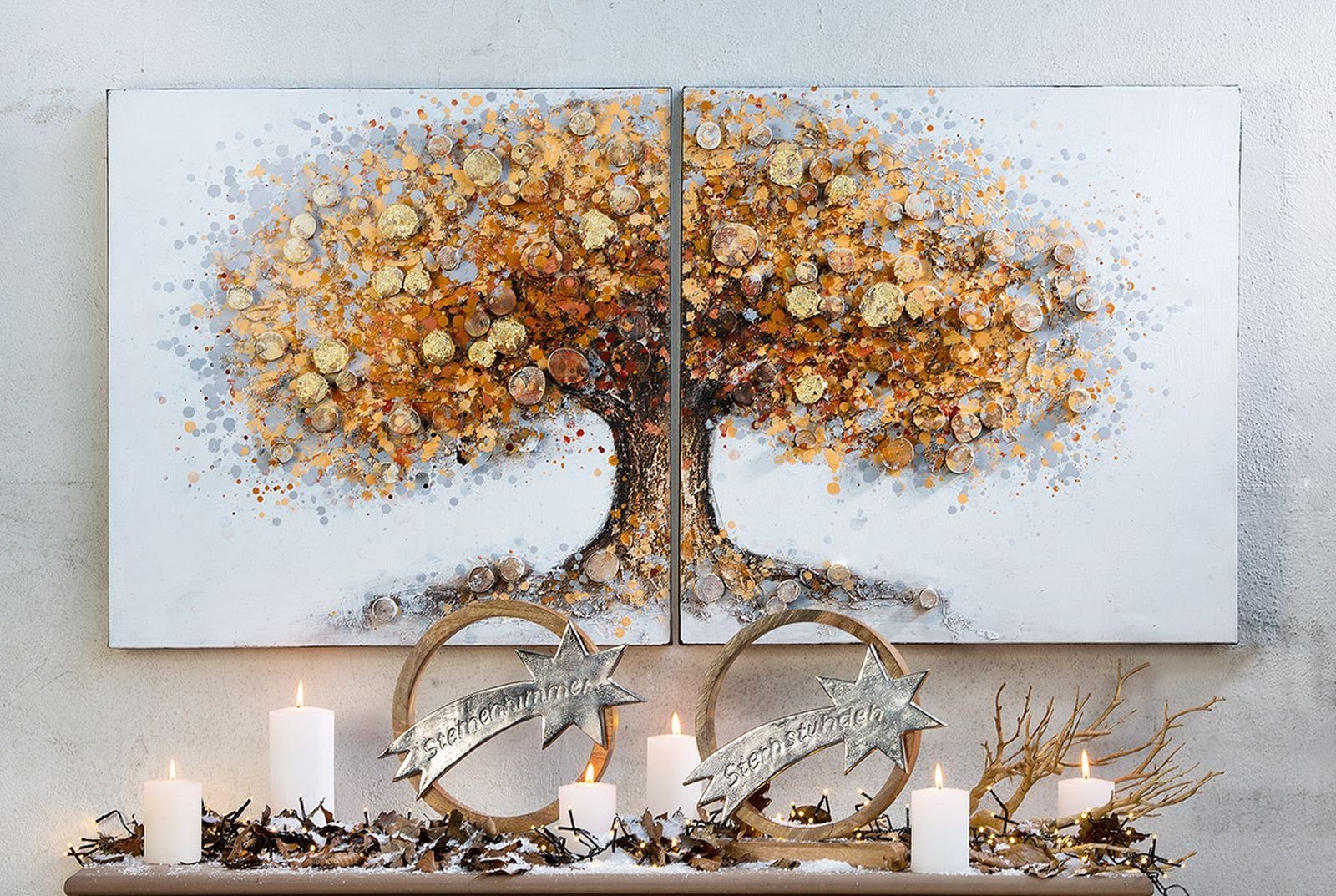 GILDE Bilder-Collage Bild Gemälde gro.Baum auf Wiese VE 2 so (BxHxL) 60 cm  x 60 cm x 3