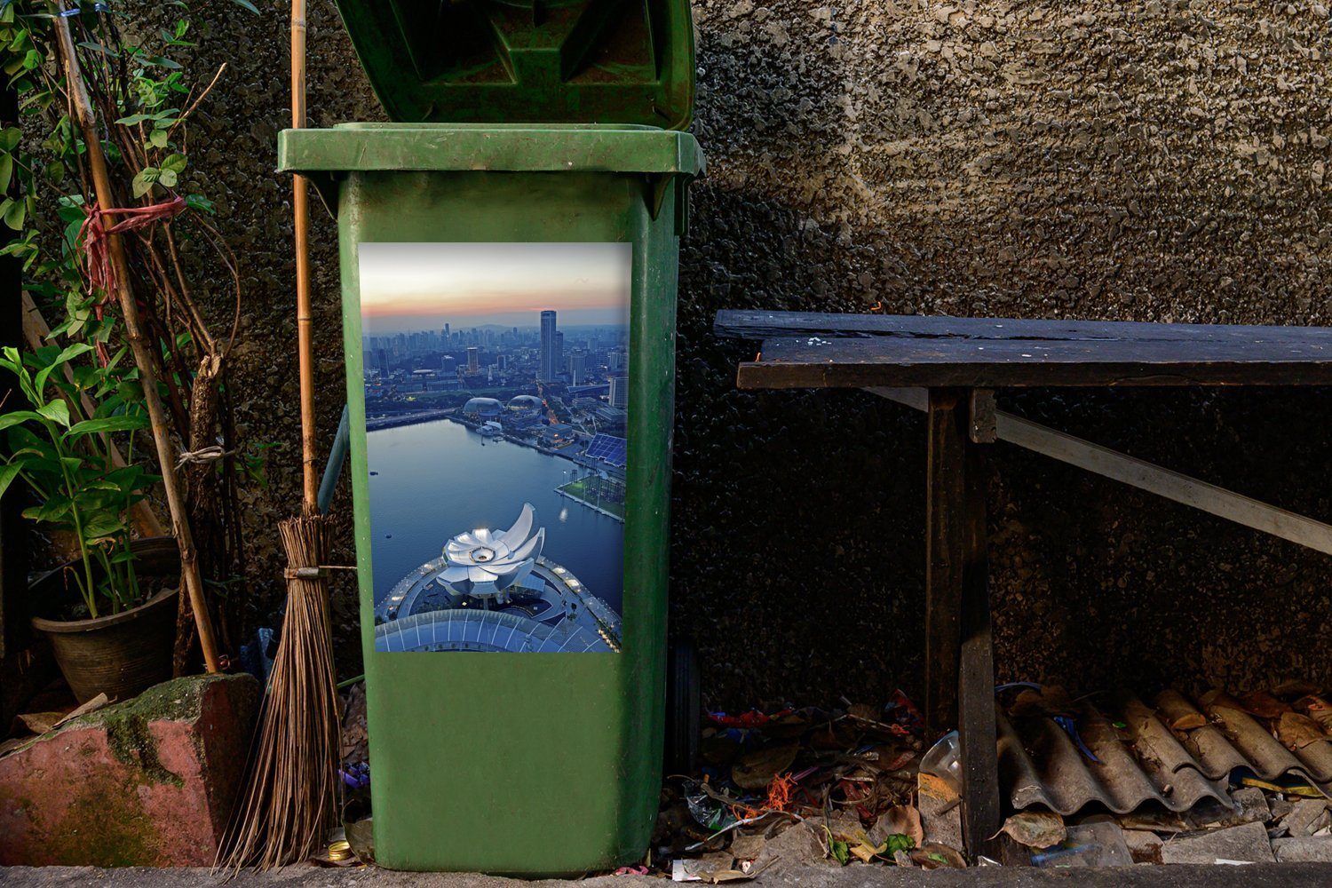 St), Architektur Mülltonne, Wasser Abfalbehälter (1 MuchoWow Sticker, Container, - Singapur Mülleimer-aufkleber, Wandsticker -
