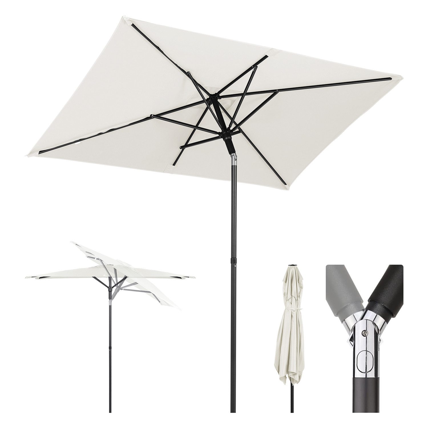 Sekey Balkonschirm 200 x 125 cm Rechteckiger Sonnenschirm mit Schnellöffnungs-Knopf UV50+, LxB: 200,00x125,00 cm, mit/ohne Balkongeländer, Windfest, Kippbar, für Balkon