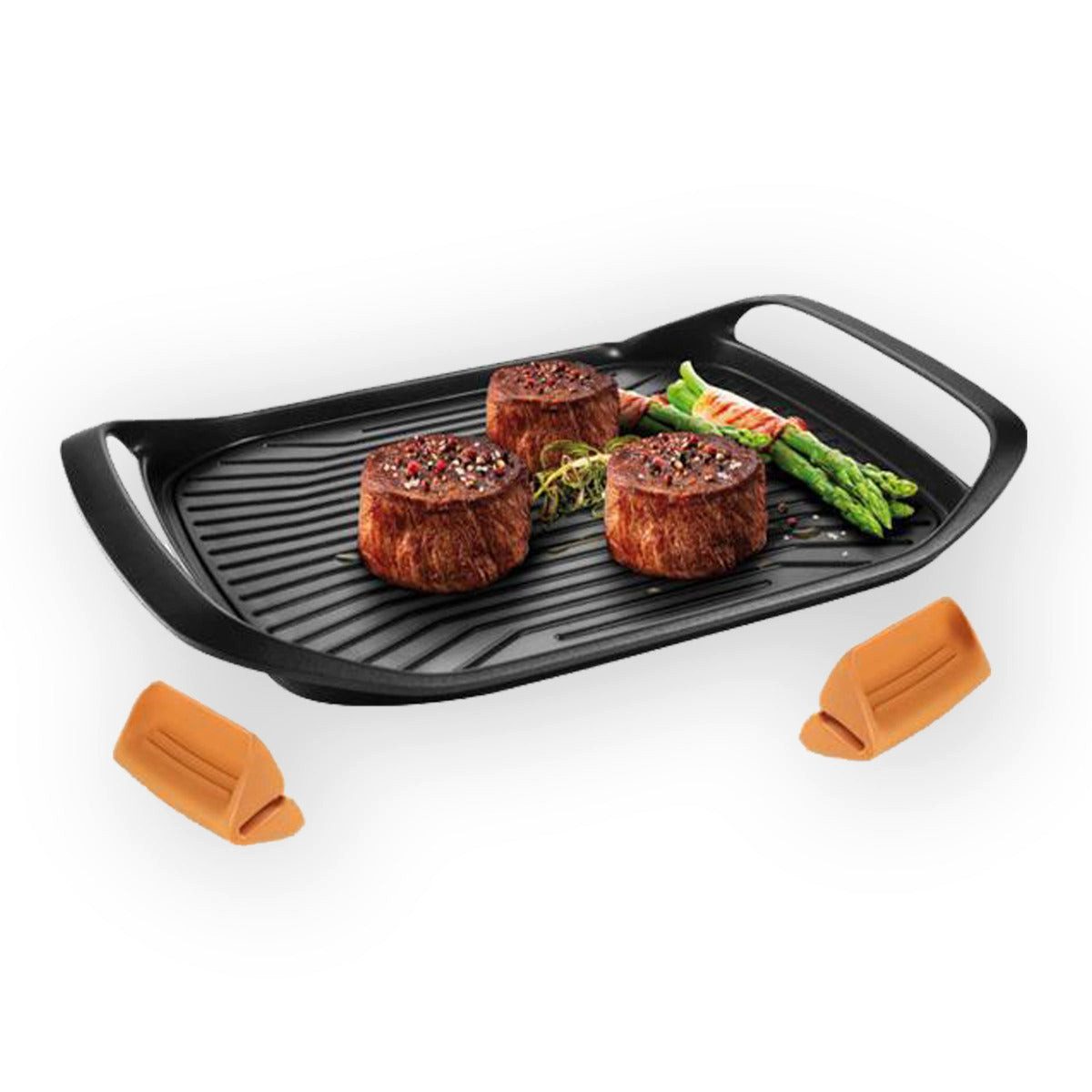 Tescoma Grillpfanne Tescoma SmartClick Grillplatte 42 x 28 cm für Induktion, Aluminiumguss, Zwei Wärmezonen und abnehmbare Silikongriffe