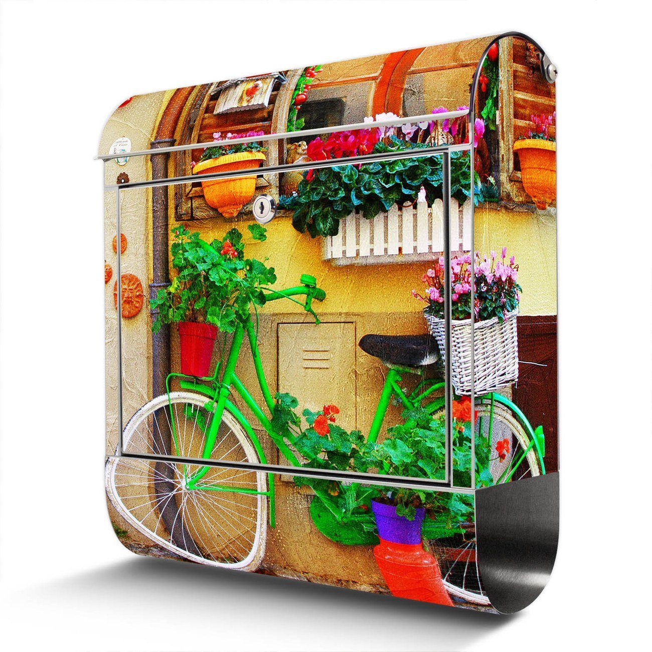 Wandbriefkasten Edelstahl Grünes Fahrrad