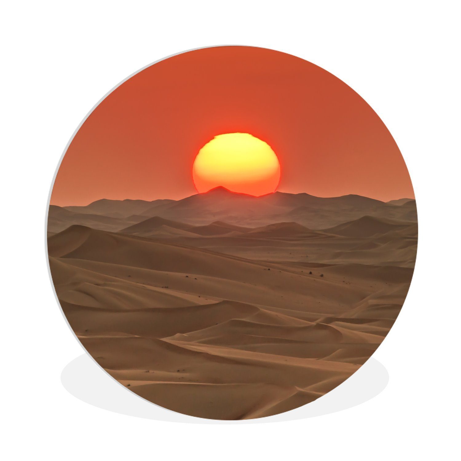 MuchoWow Gemälde Ein Sonnenuntergang über Sanddünen in der Wüste, (1 St), Kreis Wanddekoration Forex, Rundes Wandbild, Wohnzimmer, 30x30 cm