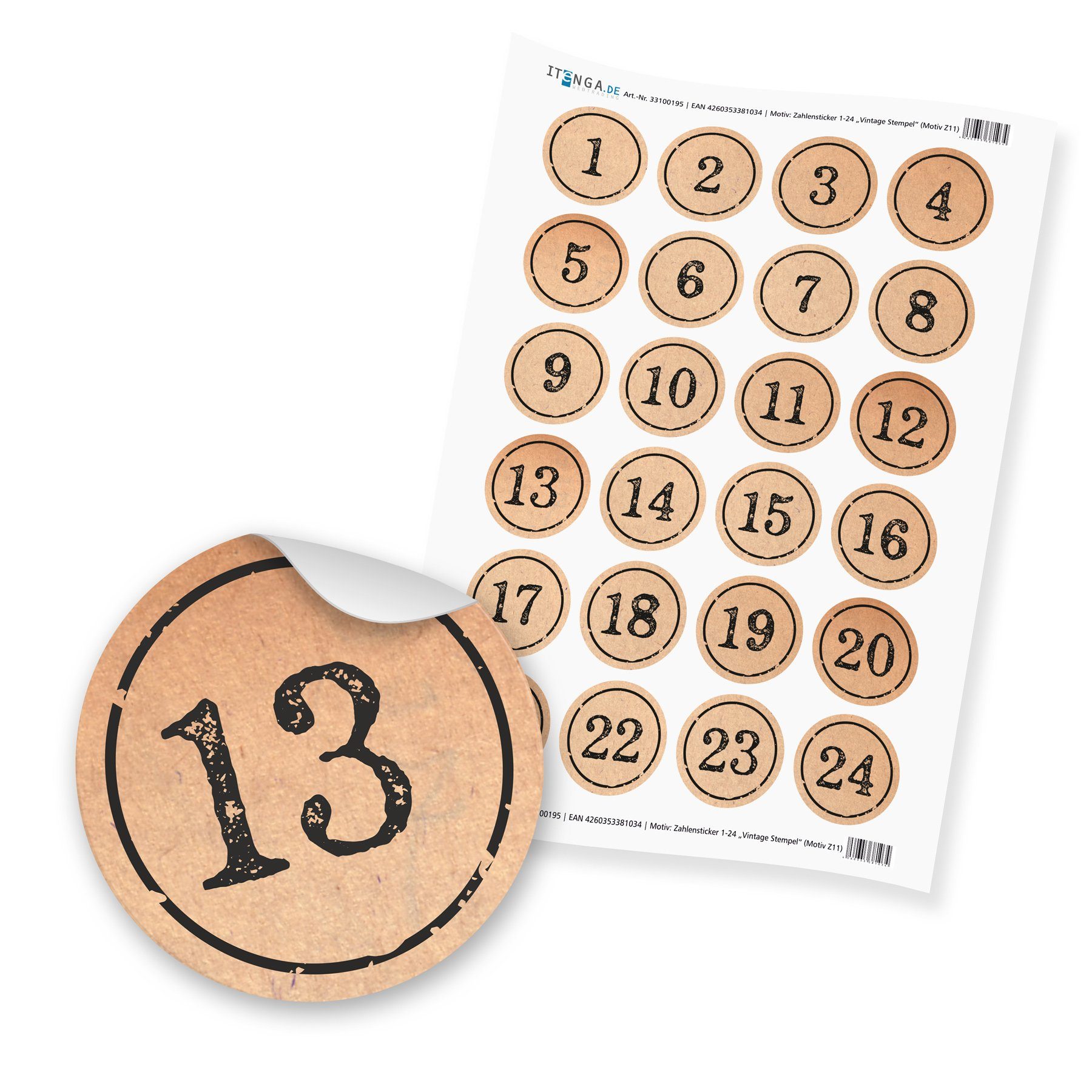 + Adventskalender itenga Sticker Klammern 11 + befüllbarer Set Adventskalender Geschenktüten