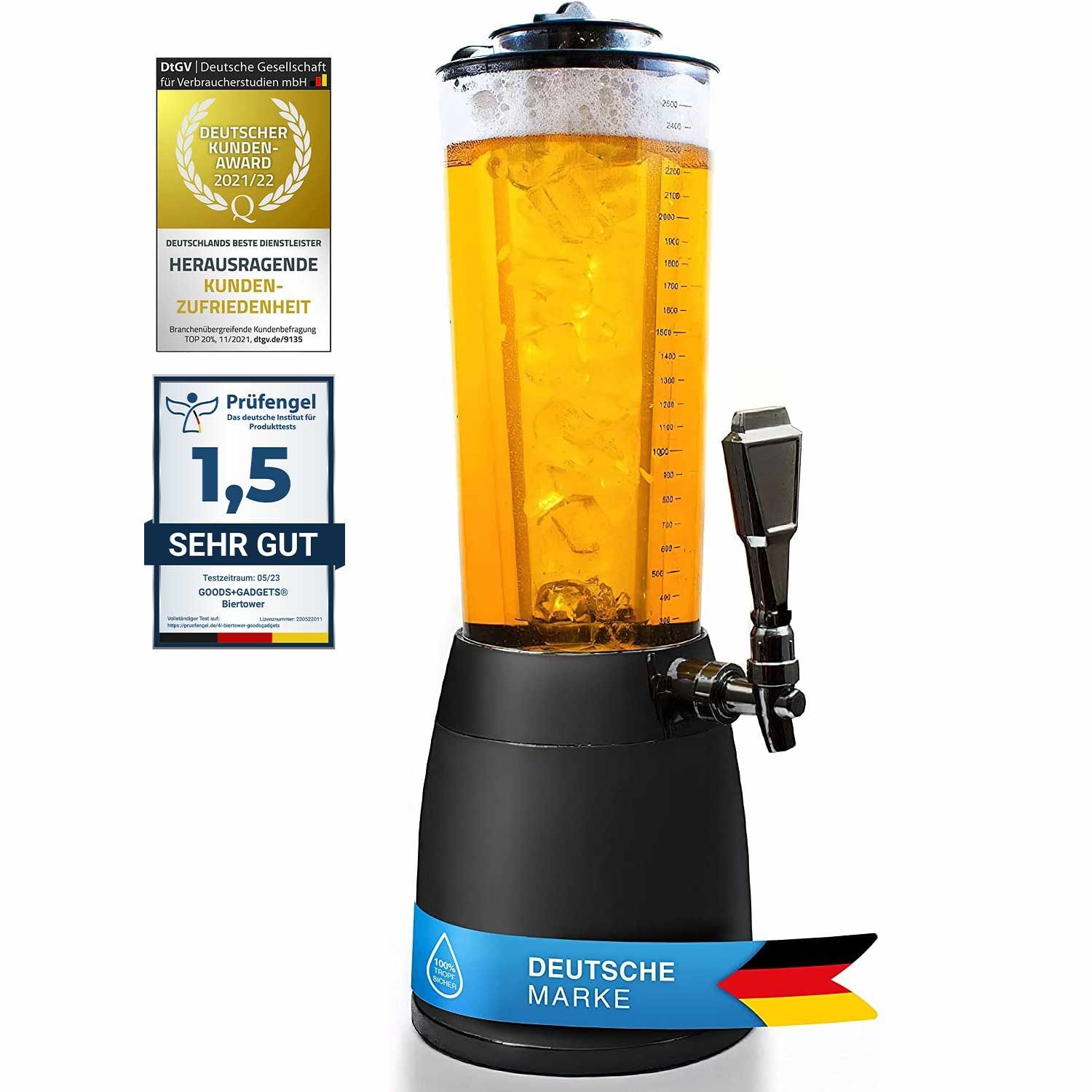 Goods+Gadgets Getränkespender 4,0-Liter-Bierzapfanlage mit Eiskühlung – Das ultimative Partygetränk, Biersäule Trinksäule Getränkesäule mit Eiskühlung