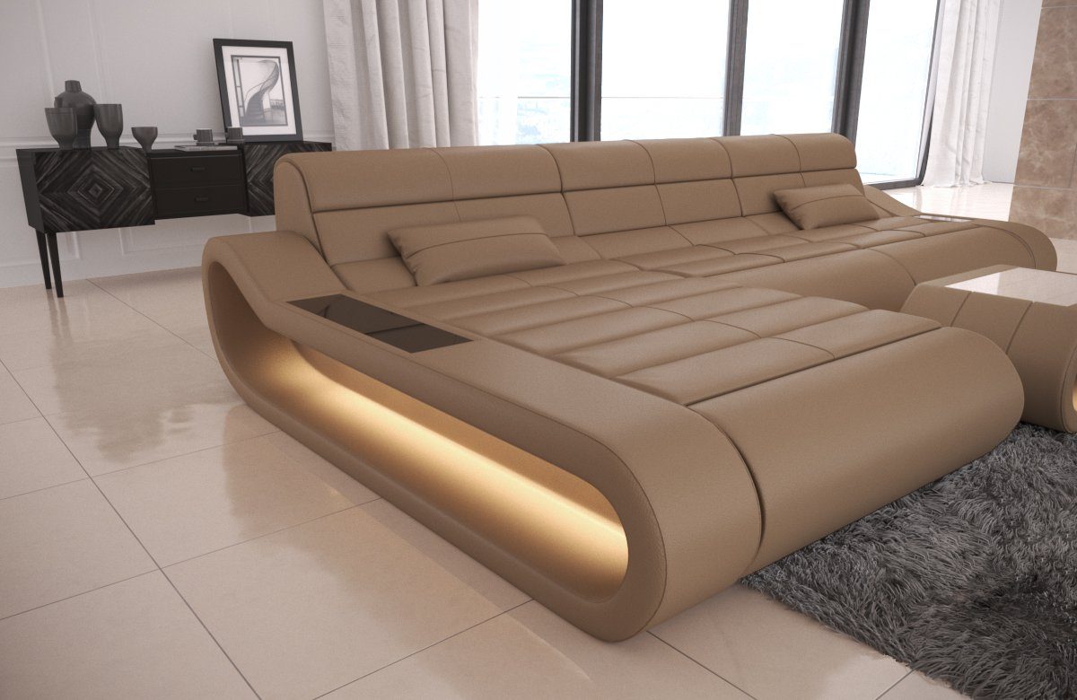 Sofa Dreams Ecksofa mit mit LED, lang Couch, L Sofa Concept Ledercouch Rückenlehne ergonomischer Designersofa Form Leder, Ledersofa