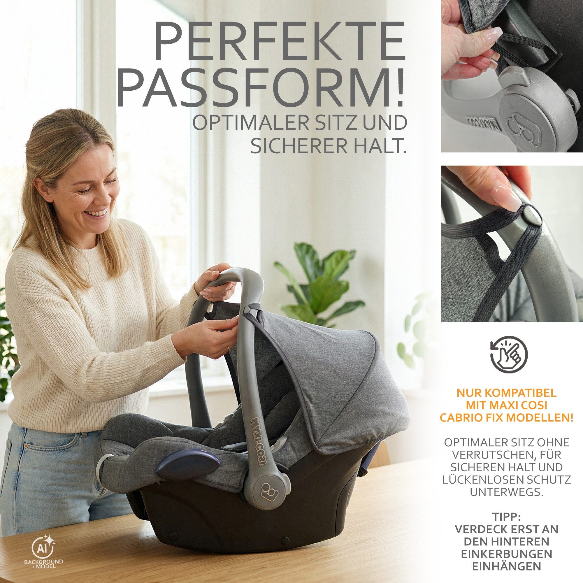 BambiniWelt by Rafael K. Babyschale Sonnenverdeck für Babyschale kompatibel mit Maxi Cosi Cabrio-Fix + GP, ab: 0+, bis: 14 Monate – Bild 4 von 5