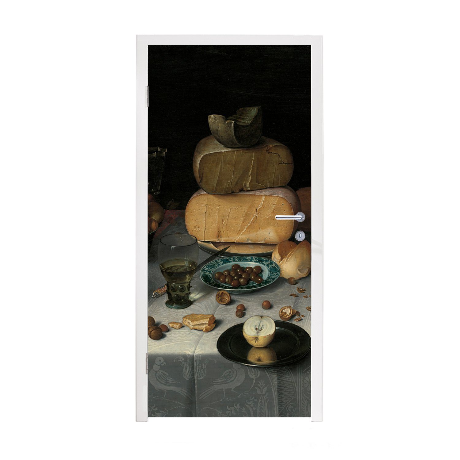 MuchoWow Türtapete Stilleben mit Käse - Gemälde von Floris Claesz. van Dijck, Matt, bedruckt, (1 St), Fototapete für Tür, Türaufkleber, 75x205 cm