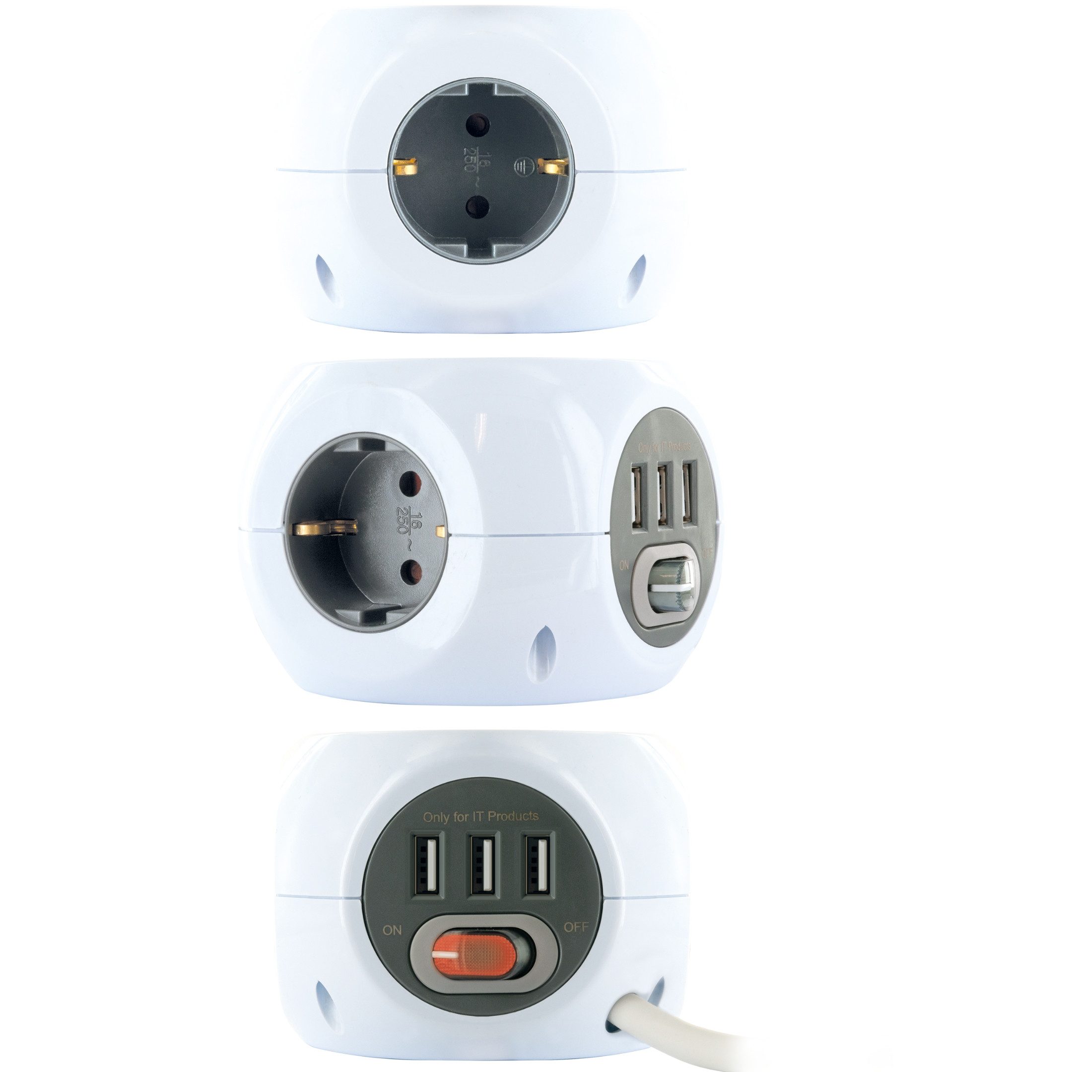 Schwaiger 661507 Mehrfachsteckdose 6-fach (3 Steckdosen, 3 USB Buchsen, Kabellänge 1.4 m), in Würfelform
