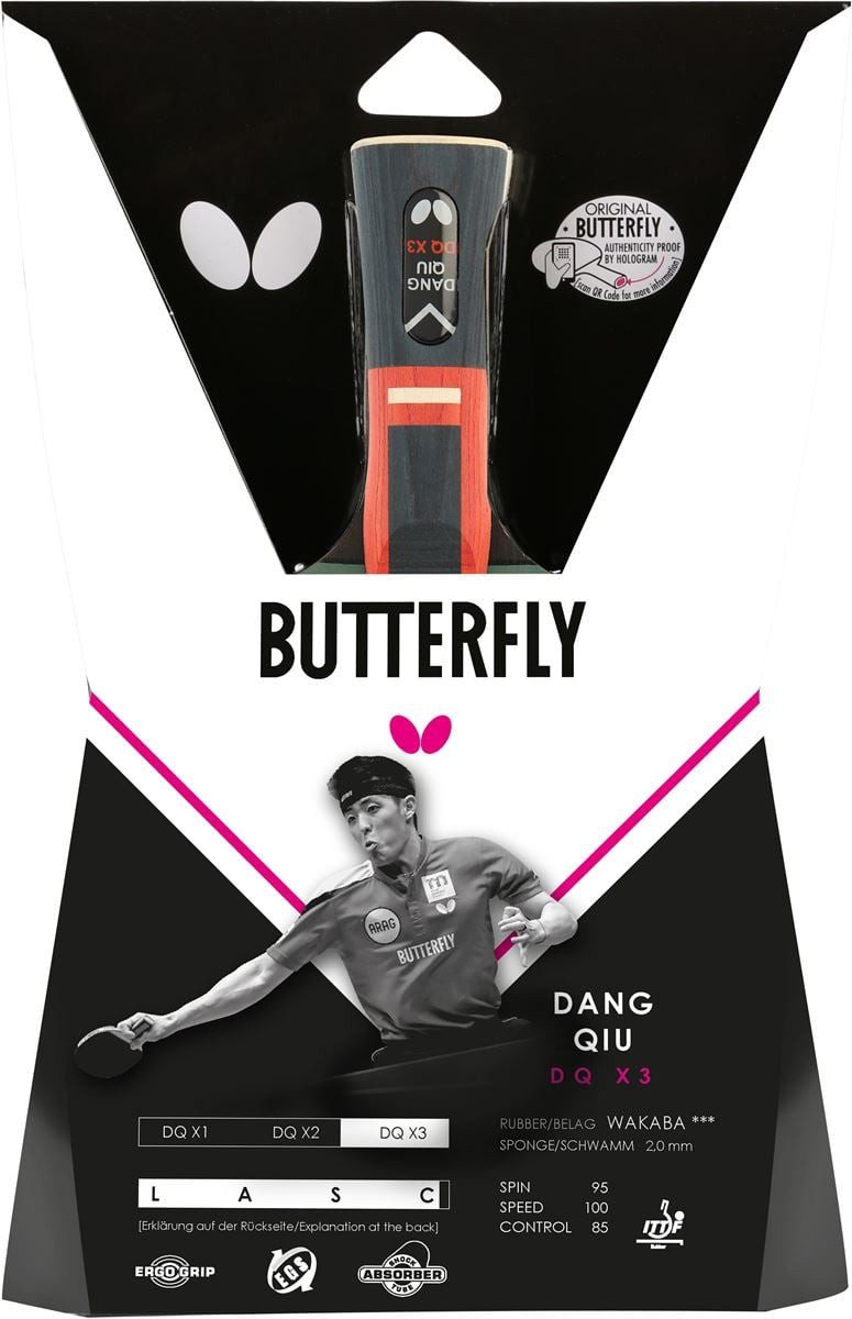 Butterfly Tischtennisschläger Dang Qiu DQX3 - Wakaba Belag mit einem 2,0 mm Schwamm - 1 Schläger
