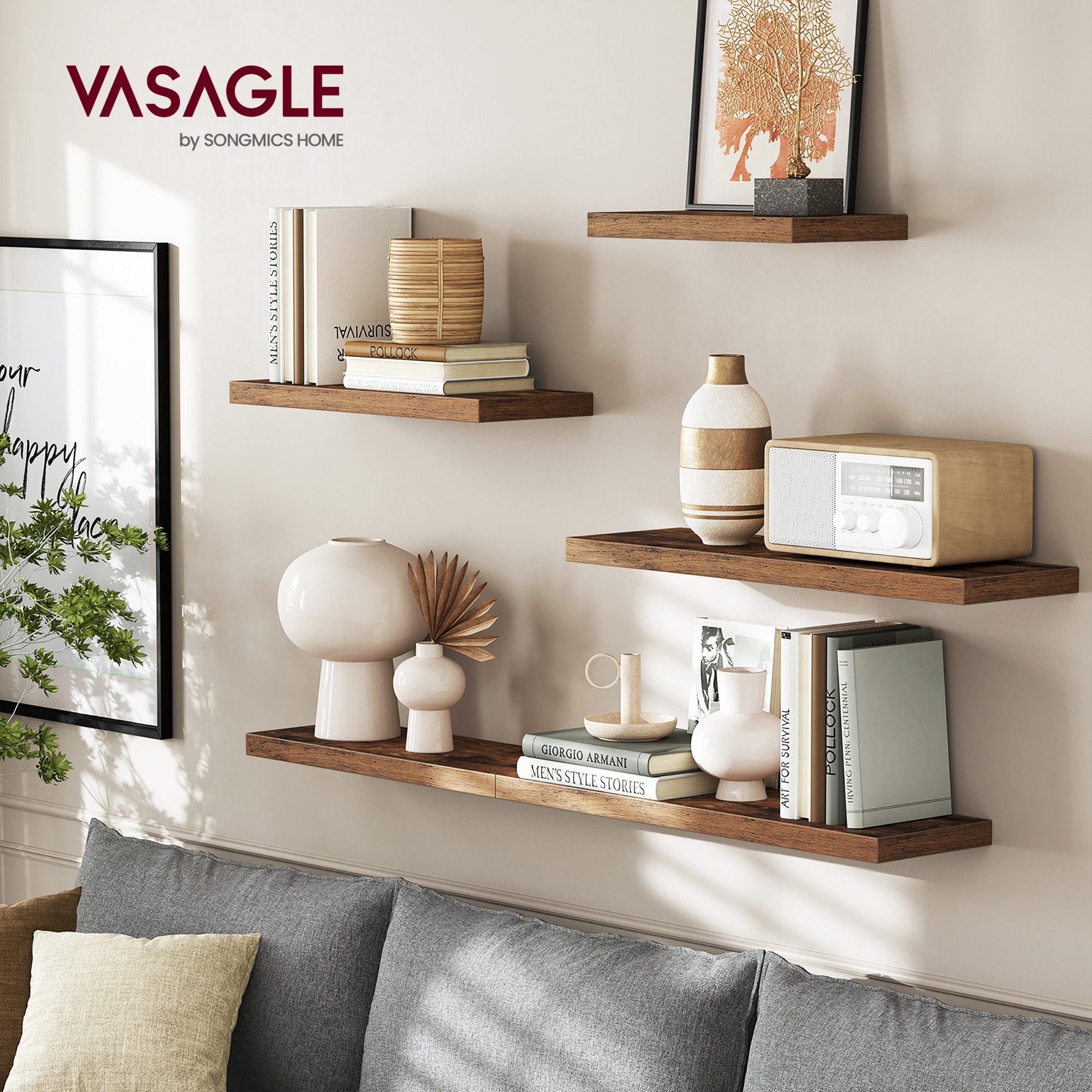 VASAGLE Wandregal, 1-tlg., Wandboard, Bereite 40 - 80 cm günstig online kaufen