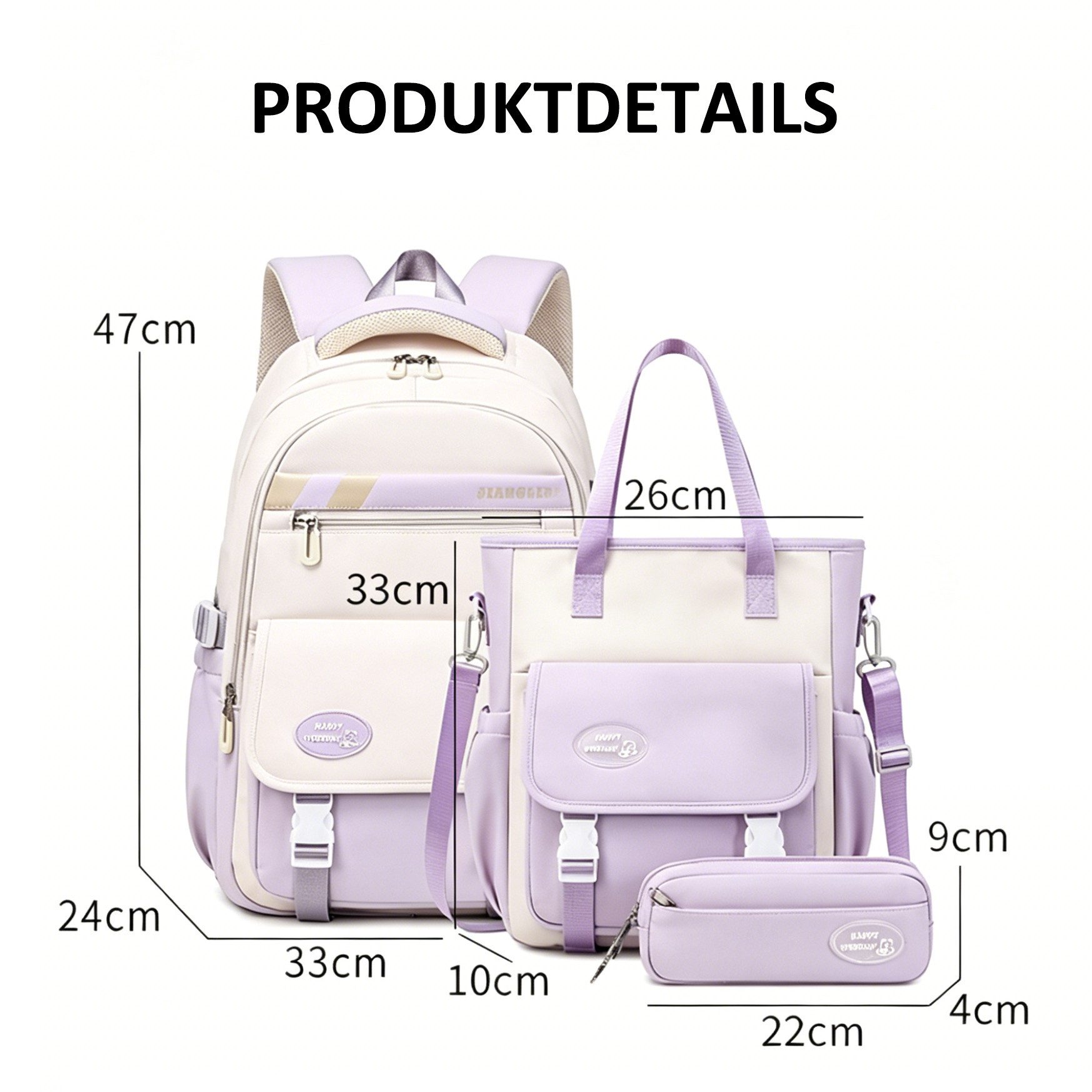 MOPUEA Schulrucksack 3-teiliges Schulrucksack-Set Turnbeutel Mit 6 magnetischen Lesezeichen (Multi-Tasche Schulranzen Rucksack Daypacks Schultaschen-Set Teenager, 3-tlg., Rucksack, Umhängetasche und Federmäppchen)