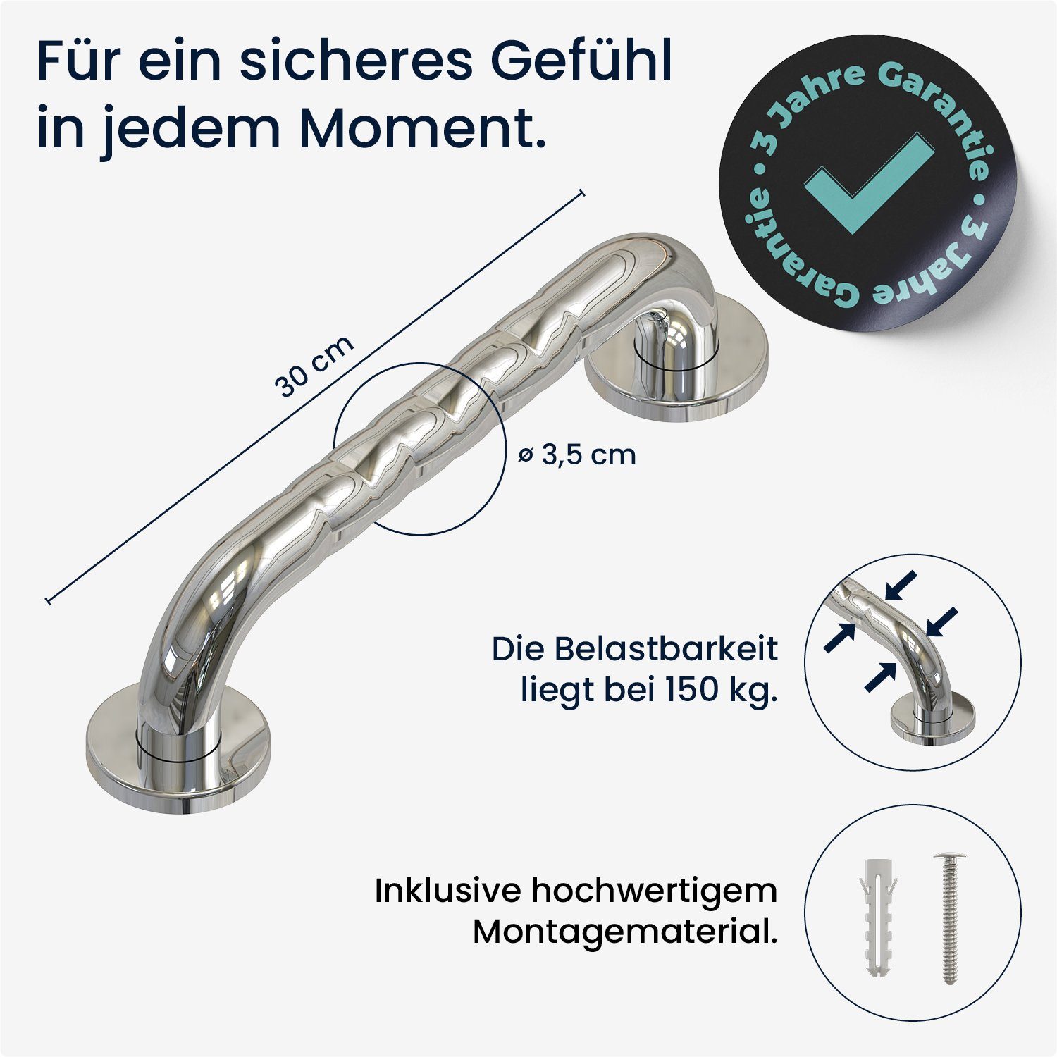 flexilife Haltegriff Wandgriff für Senioren, stabiler Badewannengriff Haltegriff Duschgriff