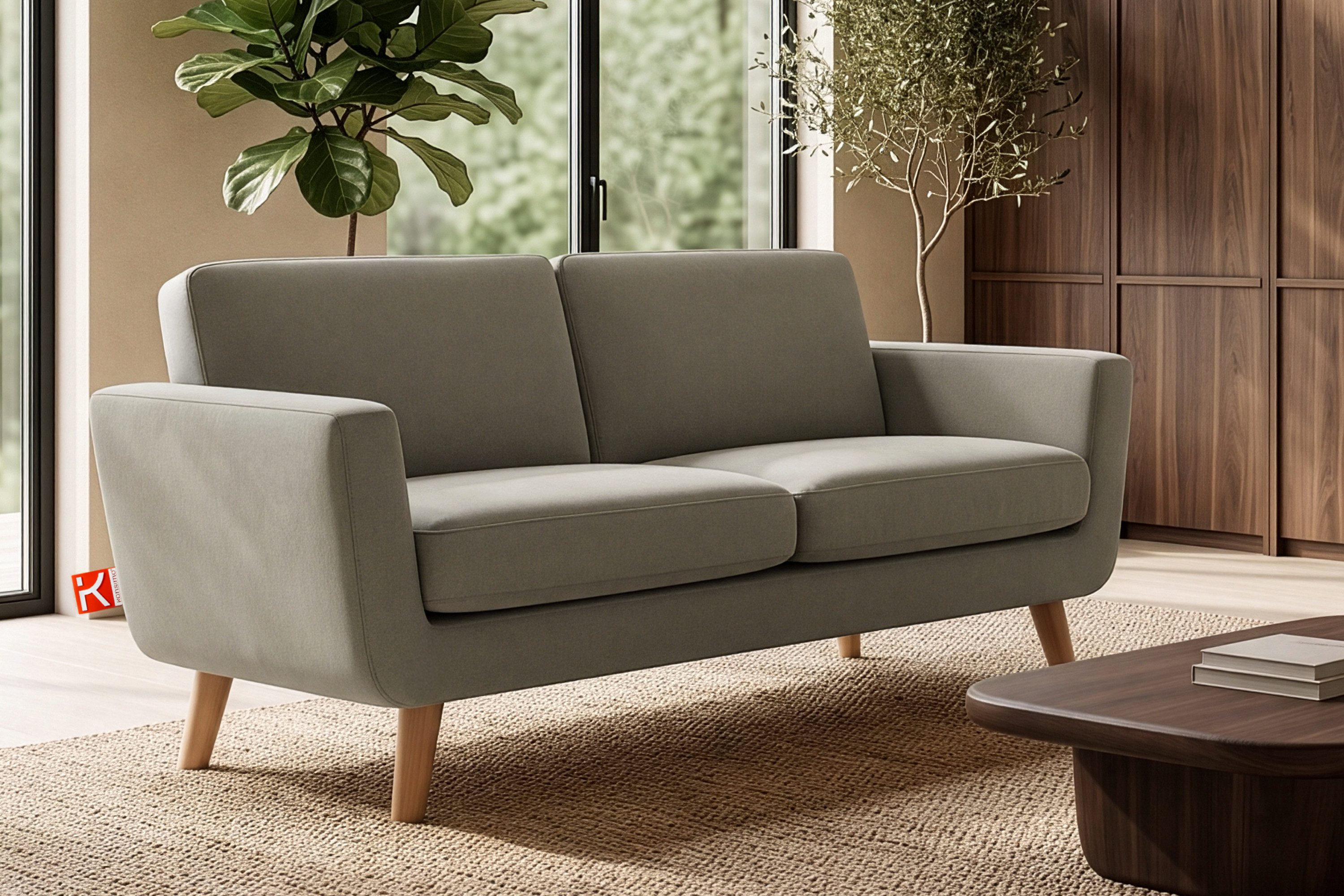 KONSIMO® 2-Sitzer TAGIO Sofa, hergestellt in der EU, 5 Jahre Garantie, Scandi-Stil, mit Armlehnen, Gestell aus Massivholz