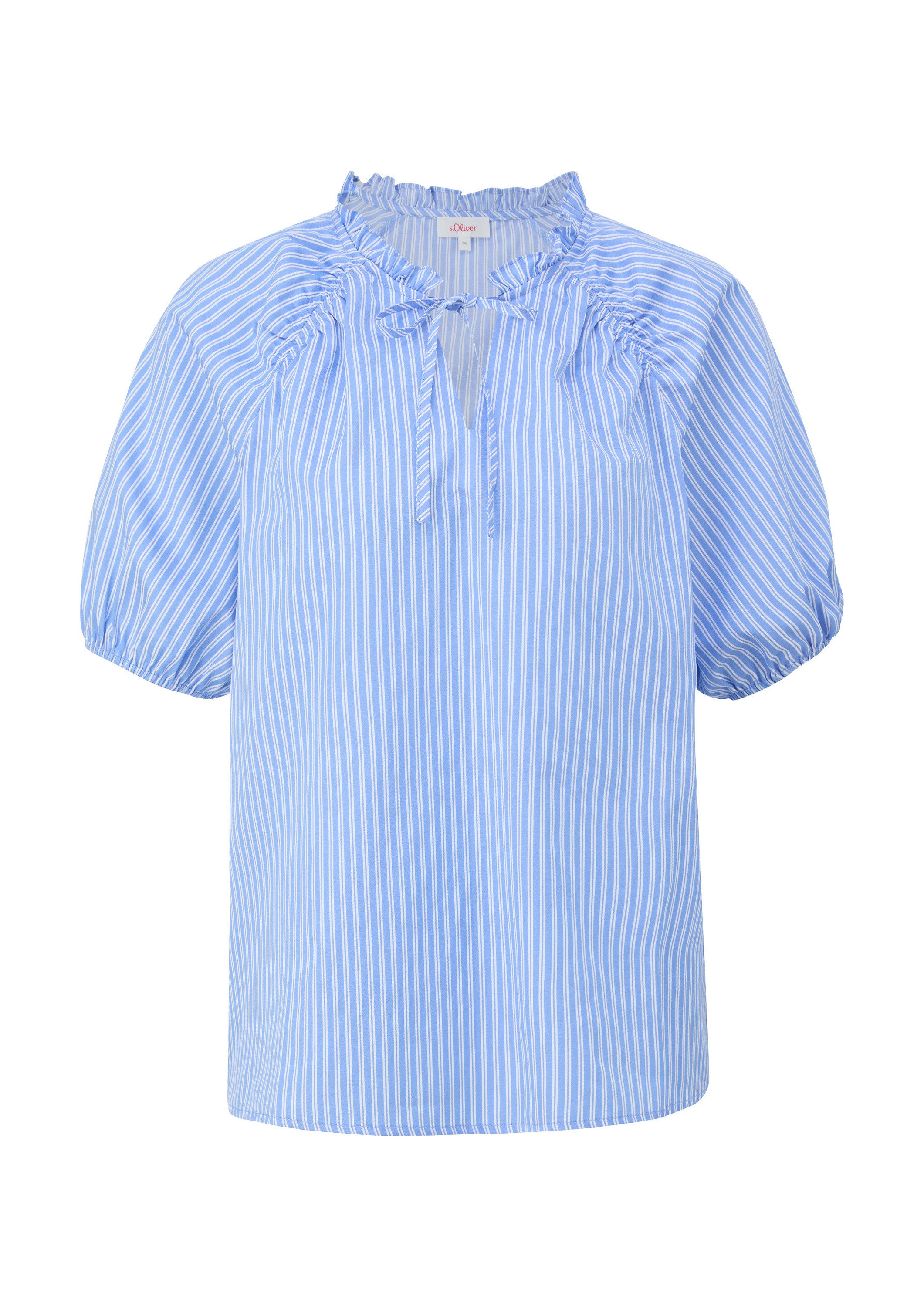 s.Oliver Kurzarmbluse Bluse Gestreifte Relaxed-Fit-Bluse mit Rüschendetails günstig online kaufen
