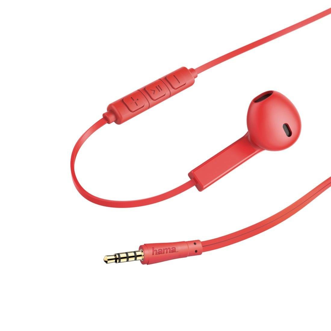 Hama Kopfhörer "Advance", Earbuds, Mikrofon, Flachbandkabel, Rot Headset In-Ear-Kopfhörer