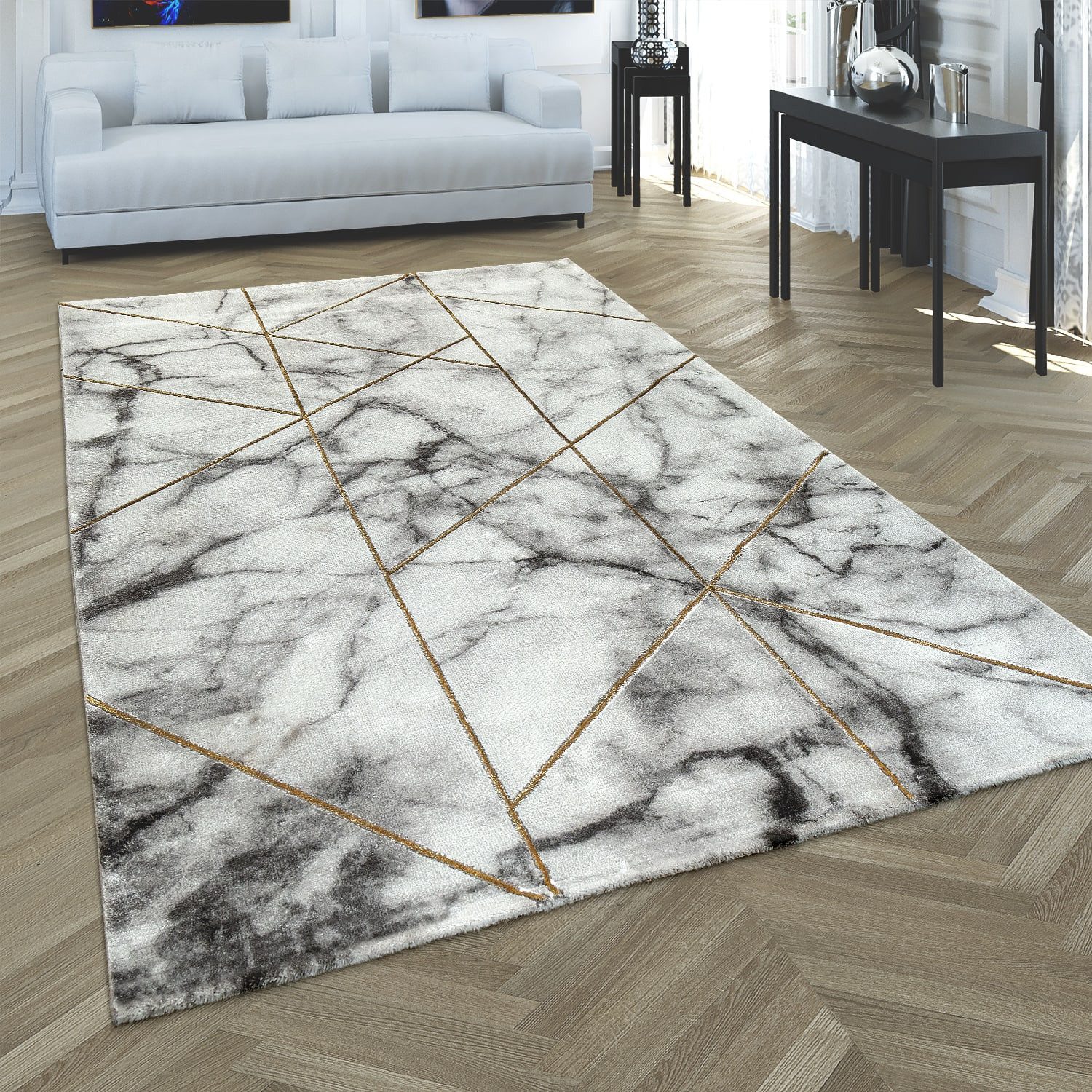 KADIMA DESIGN Teppich Marmoroptik Wohnzimmer schmutzabweisend Teppich Kurzflor, Läufer, Höhe: 15 mm, Florhöhe: 11 mm, 65% Polypropylen, 35% …