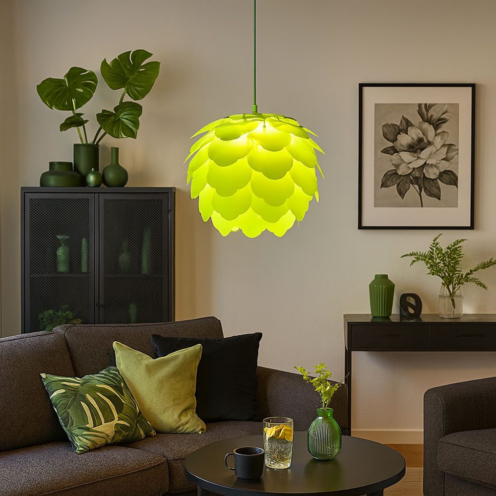 EGLO Kugelleuchte, Leuchtmittel nicht inklusive, Arbeitszimmer Pendellampe grün steckbar Blume Hängeleuchte Stahl
