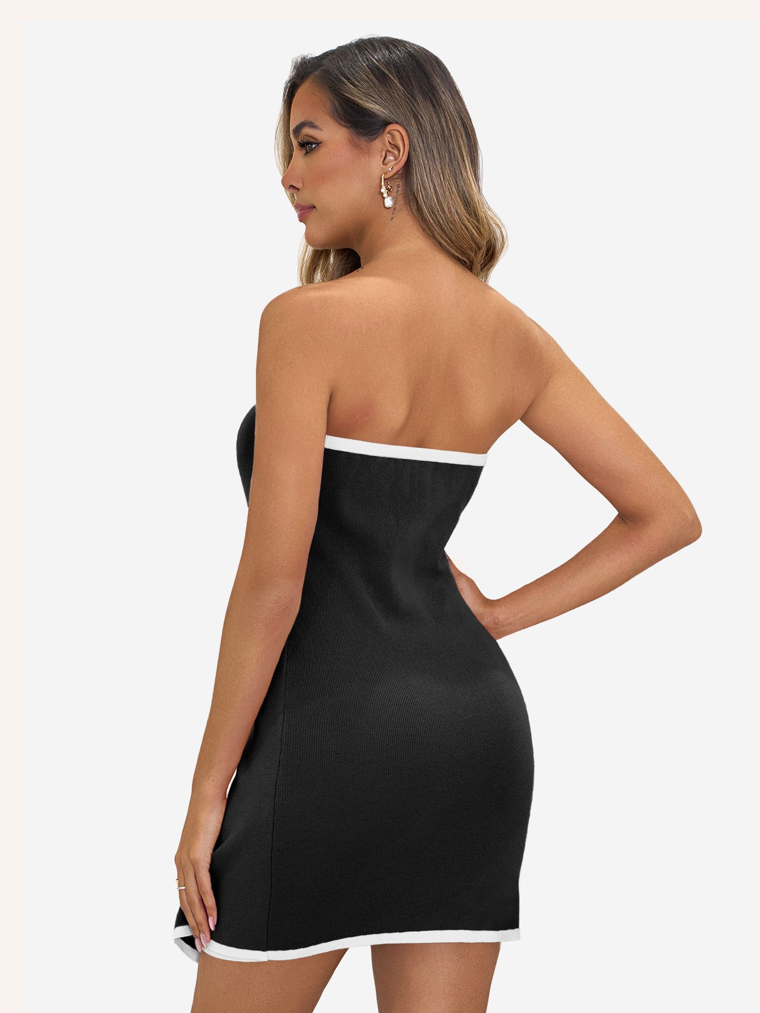 Imily Bela Bustierkleid Damen trägerloses asymmetrisches Minikleid (Packung, 1-tlg., 1per-Pack) Kordel