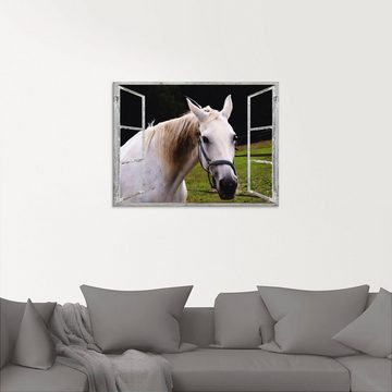 Artland Glasbild Fensterblick - weisses Pferd, Haustiere (1 St), in verschiedenen Größen