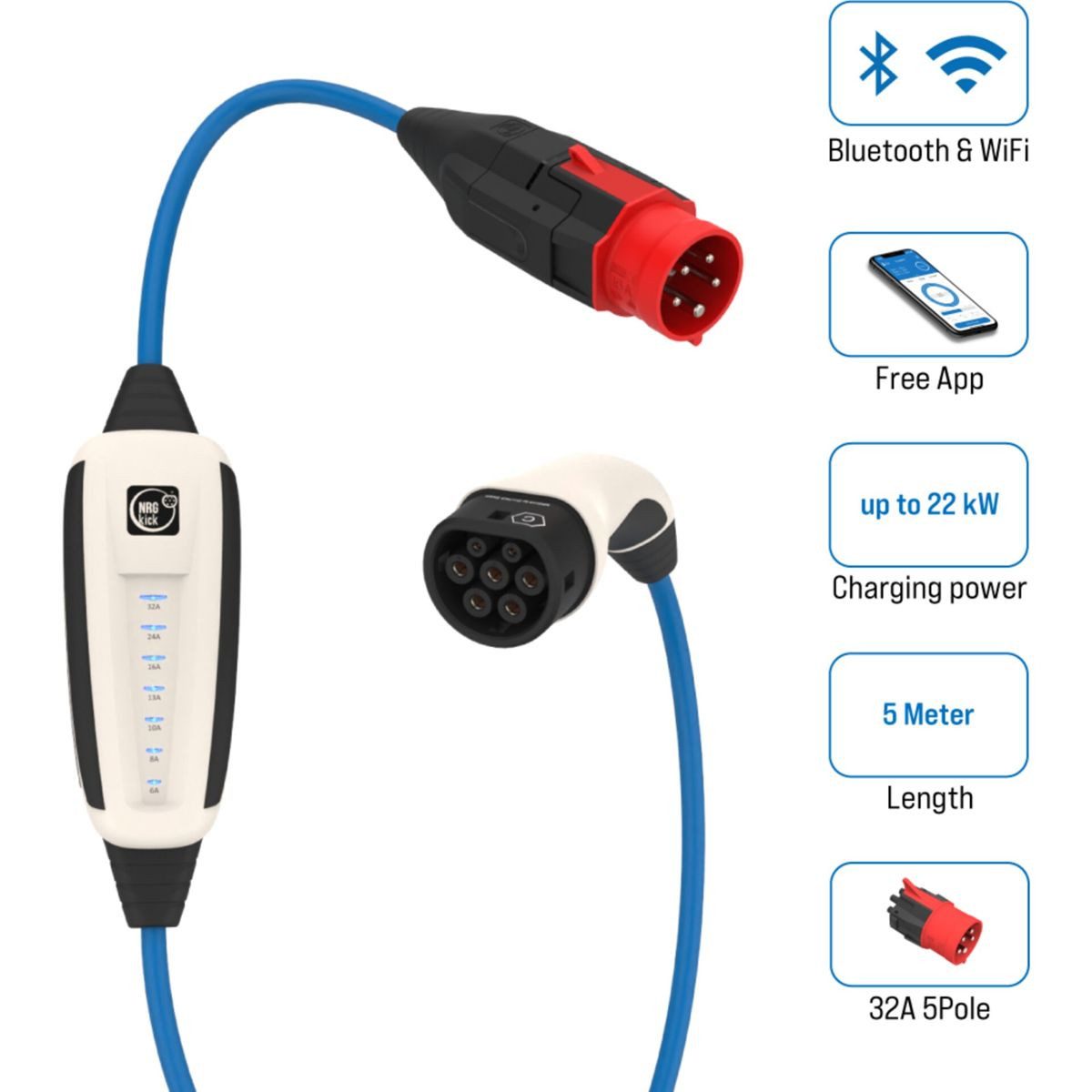 NRGkick Elektroauto-Ladestation 32A 5m Standard WLAN