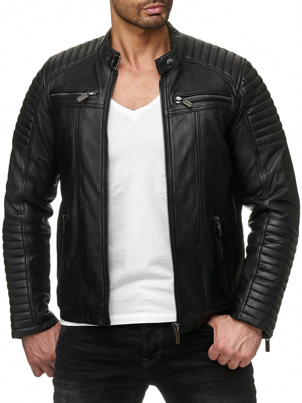 Lederimitatjacke Bikerjacke gesteppt aus Kunstleder