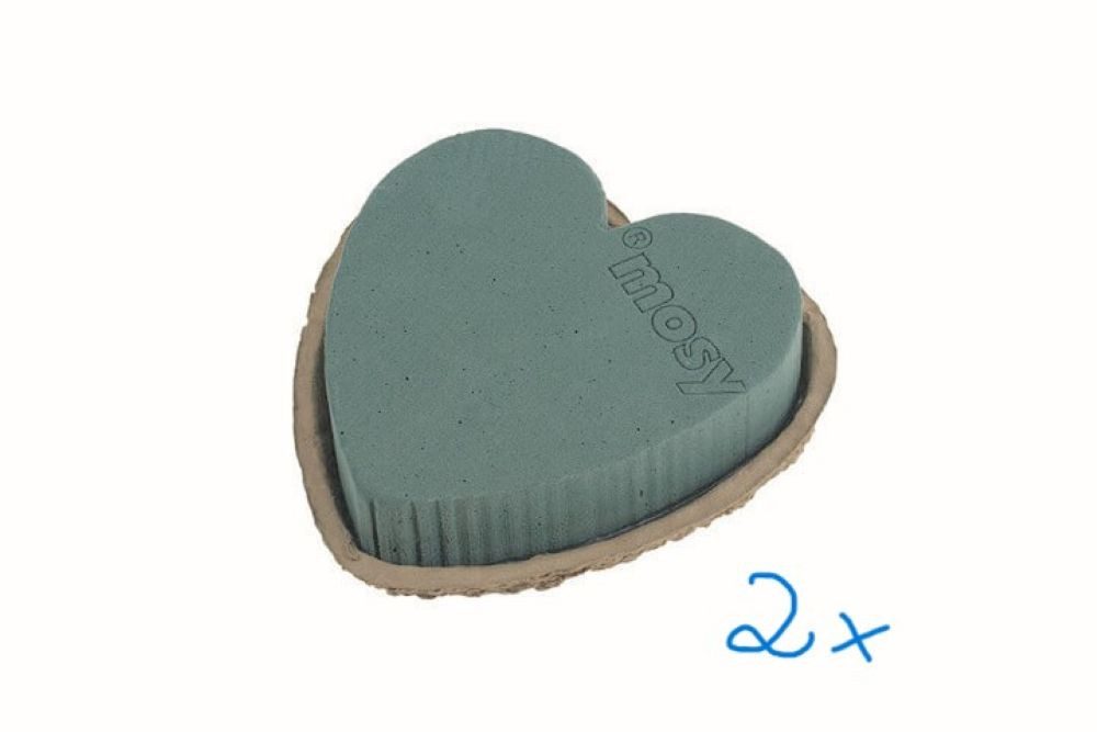 Bastelmoos Steckmasse-Herz, 15 cm Durchm, 2 Stck, m. Altpapierunterlage