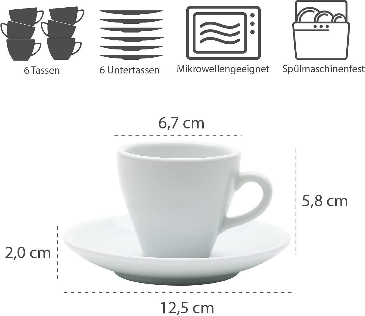 Gastro Spirit Espressotasse 12-teiliges Espresso-Tassen Set 90 ml, weiß, Porzellan, Italia Serie, Porzellan, 12-teiliges Set, 90 ml