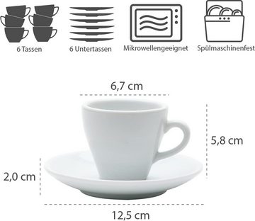 Gastro Spirit Espressotasse 12-teiliges Espresso-Tassen Set - Weiss, 90 ml, Serie Italia, Porzellan, 12-teiliges Set, 90 ml