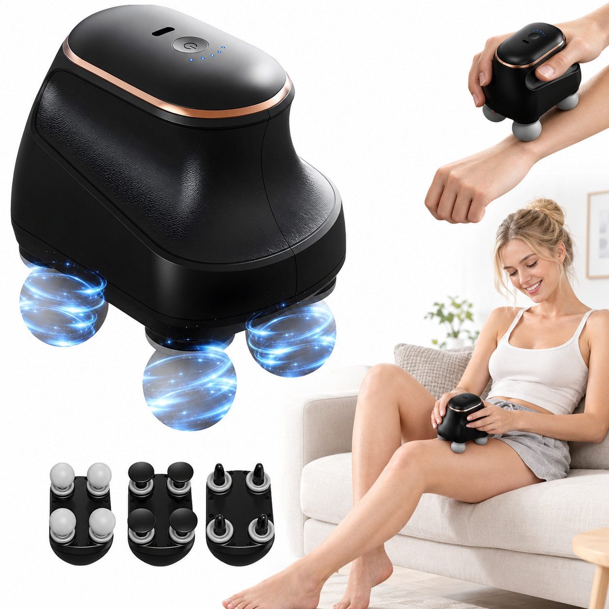 Toomoke Massagegerät Mini Massagegerät,4 Massageköpfe,Kopfmassagegerät,Beinmassagegerät, 5 Geschwindigkeitsstufen, 3 Massageaufsatztypen, über USB aufladbar, Geschenk,Nackenmassagegerät, Beinmassagegerät, Muskelmassagegerät,Massage-Gun für wohltuende Triggerpunkt-Massagen