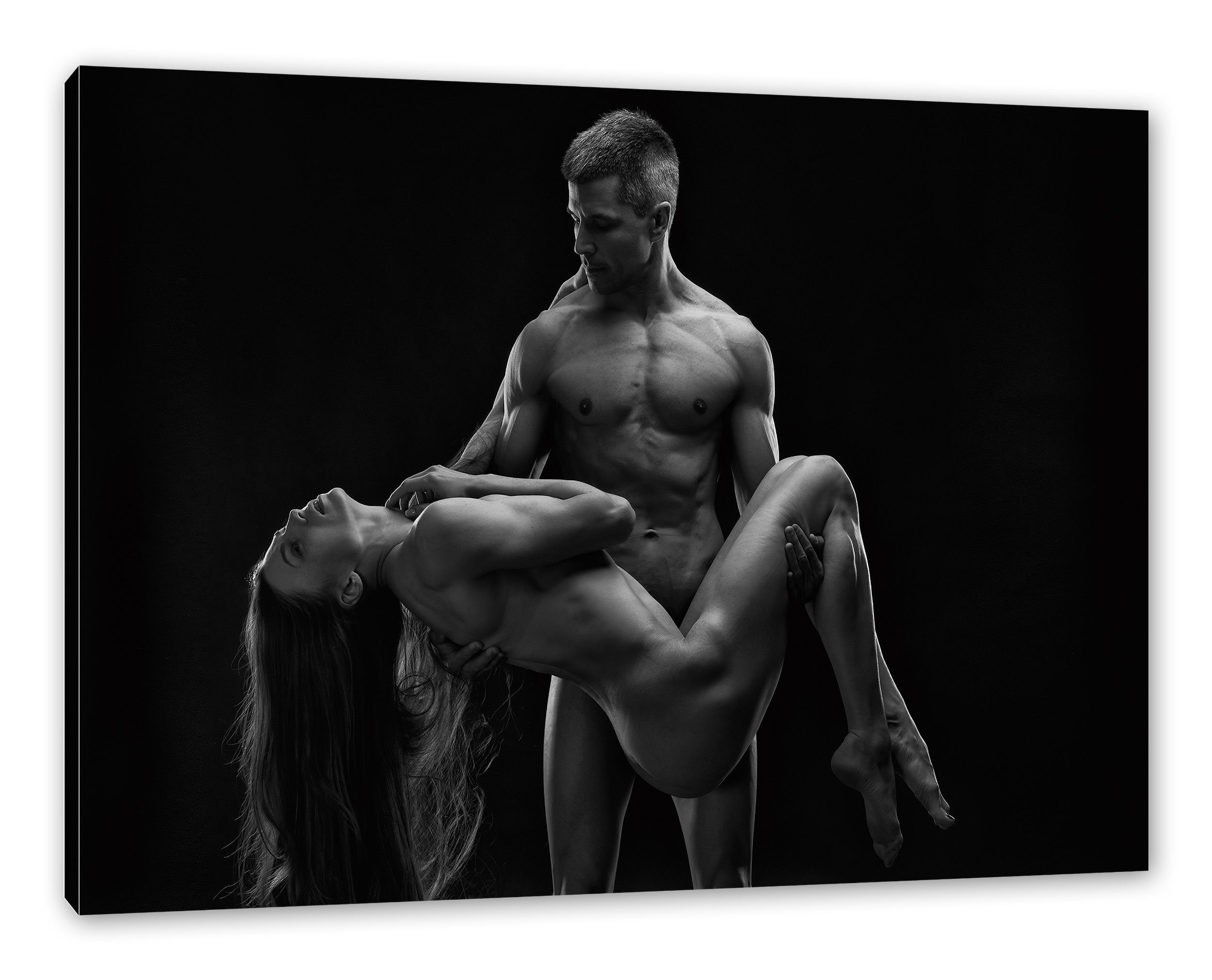 Leinwandbild Paar, St), (1 bespannt, Nude Nude sexy Zackenaufhänger inkl. Leinwandbild Pixxprint Paar fertig sexy